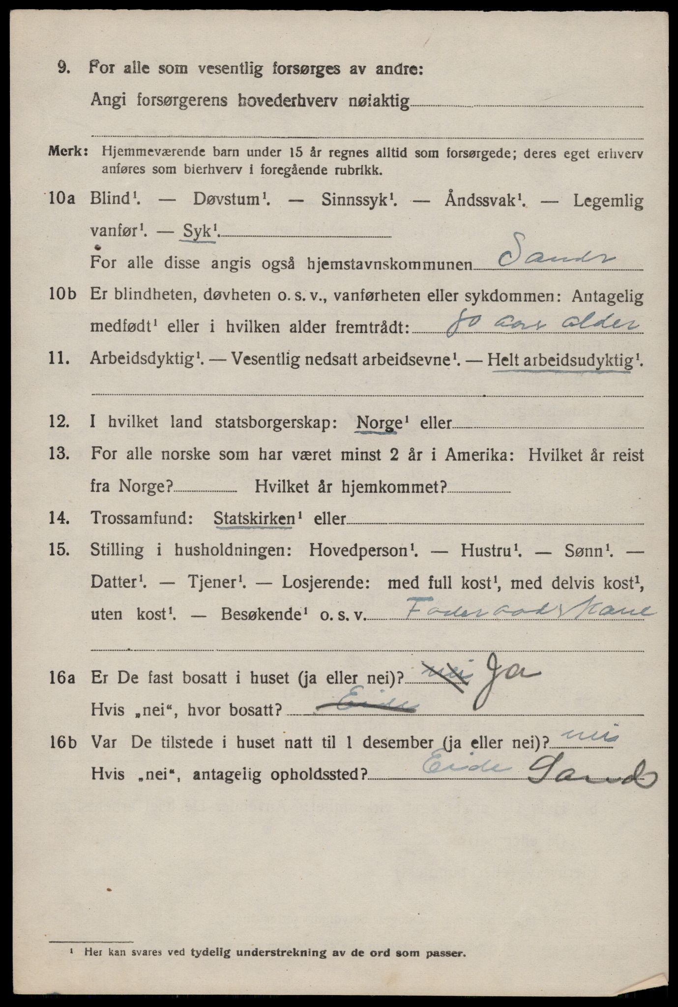 SAST, 1920 census for Sand, 1920, p. 1074