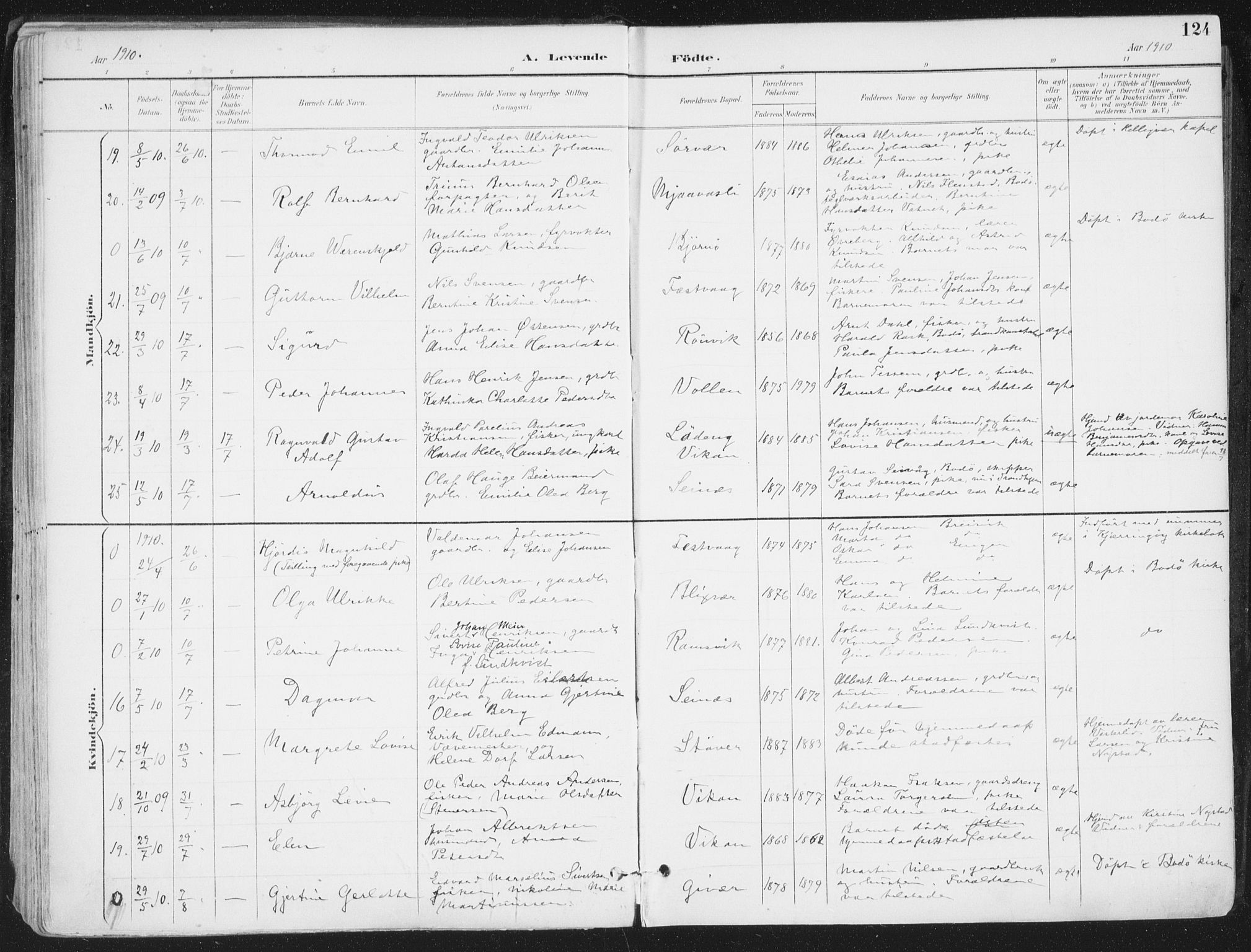 Ministerialprotokoller, klokkerbøker og fødselsregistre - Nordland, SAT/A-1459/802/L0055: Parish register (official) no. 802A02, 1894-1915, p. 124