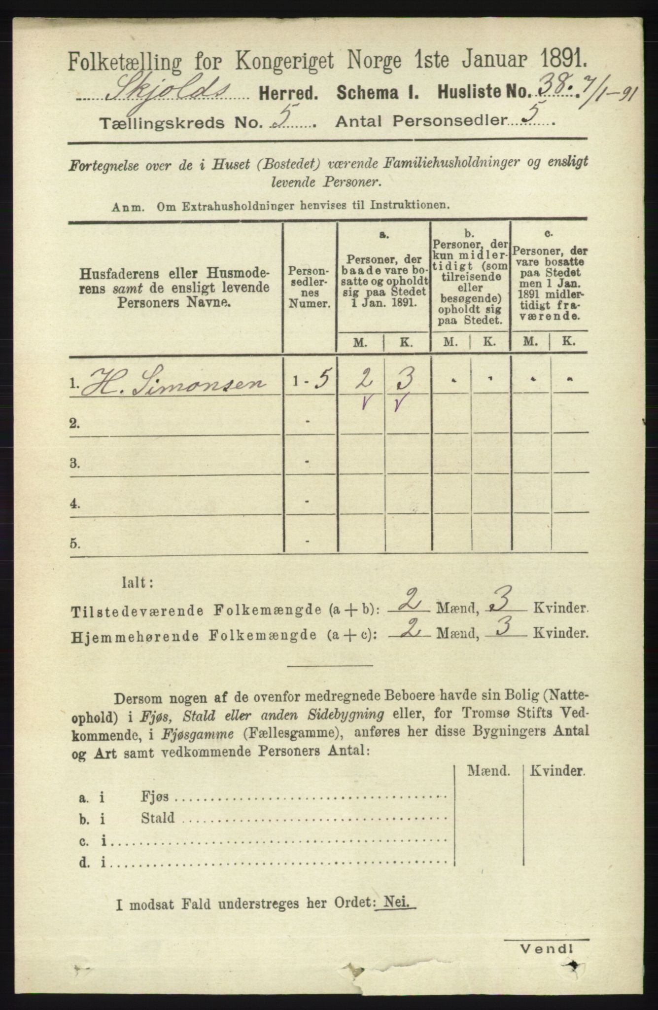 RA, 1891 census for 1154 Skjold, 1891, p. 766