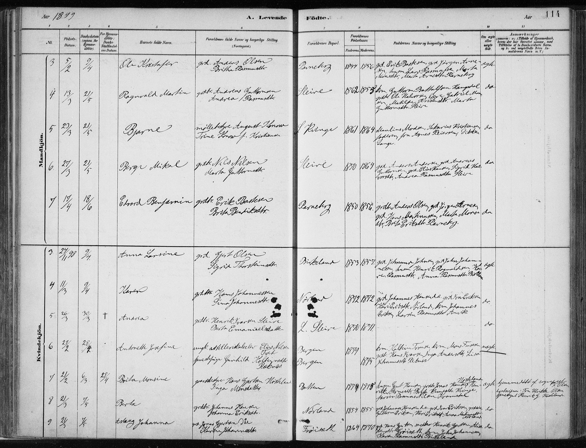 Masfjorden sokneprestembete, AV/SAB-A-77001: Parish register (official) no. B  1, 1876-1899, p. 114