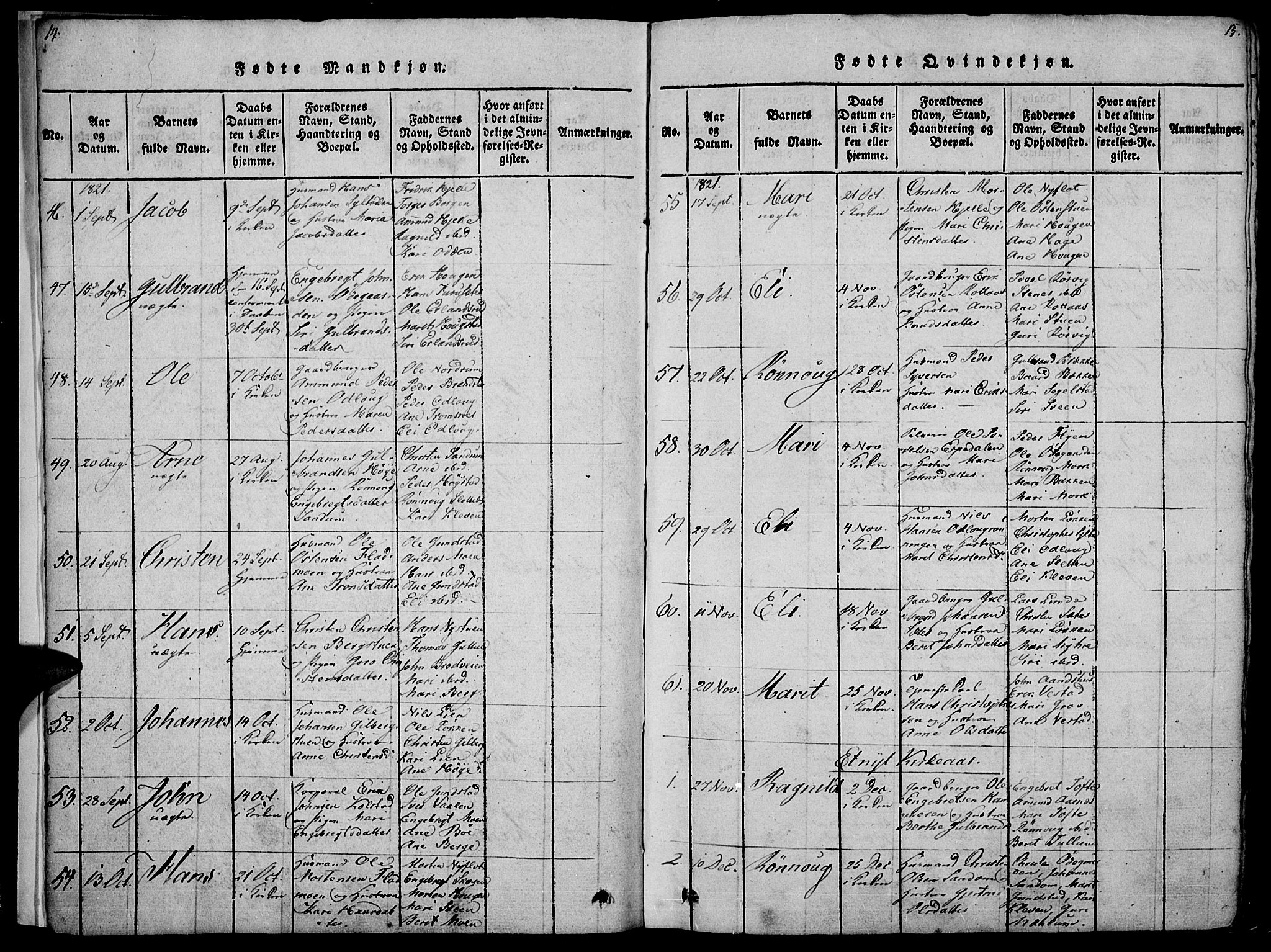 Ringebu prestekontor, SAH/PREST-082/H/Ha/Haa/L0004: Parish register (official) no. 4, 1821-1839, p. 14-15