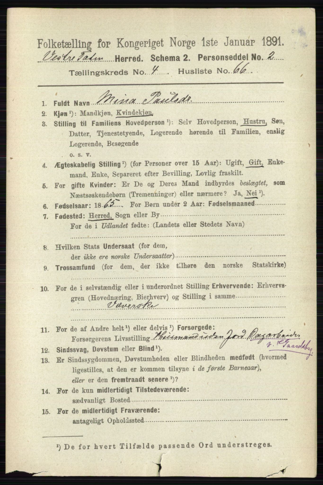 RA, 1891 census for 0529 Vestre Toten, 1891, p. 3125