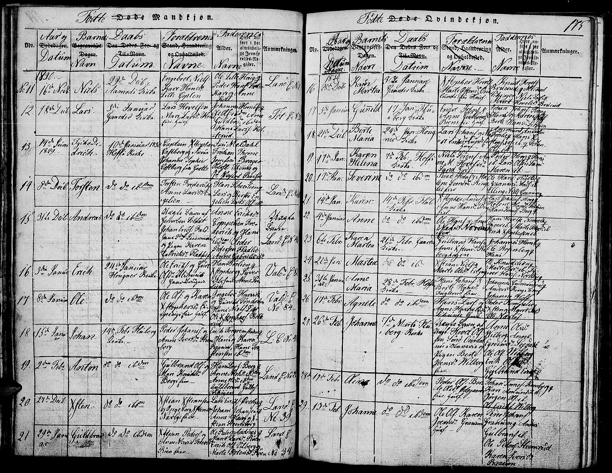 Land prestekontor, SAH/PREST-120/H/Ha/Haa/L0007: Parish register (official) no. 7, 1814-1830, p. 175