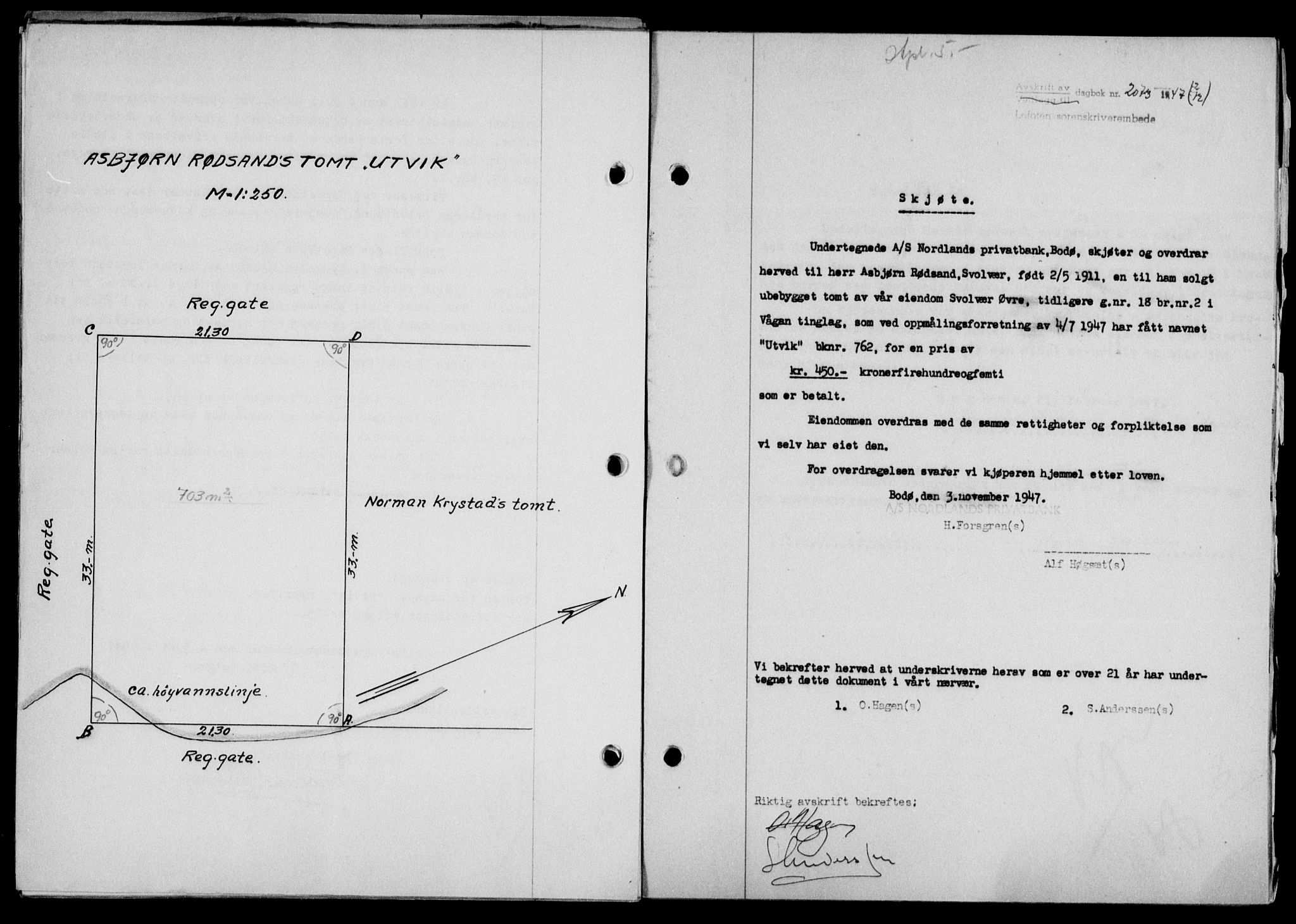 Lofoten sorenskriveri, SAT/A-0017/1/2/2C/L0017a: Mortgage book no. 17a, 1947-1948, Diary no: : 2073/1947