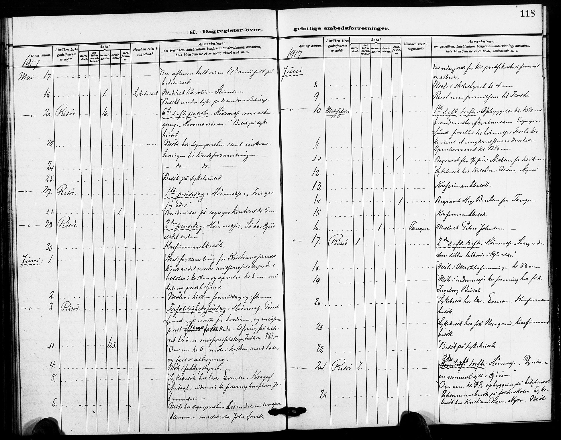 Risør sokneprestkontor, SAK/1111-0035/F/Fa/L0007: Parish register (official) no. A 7, 1908-1921, p. 118