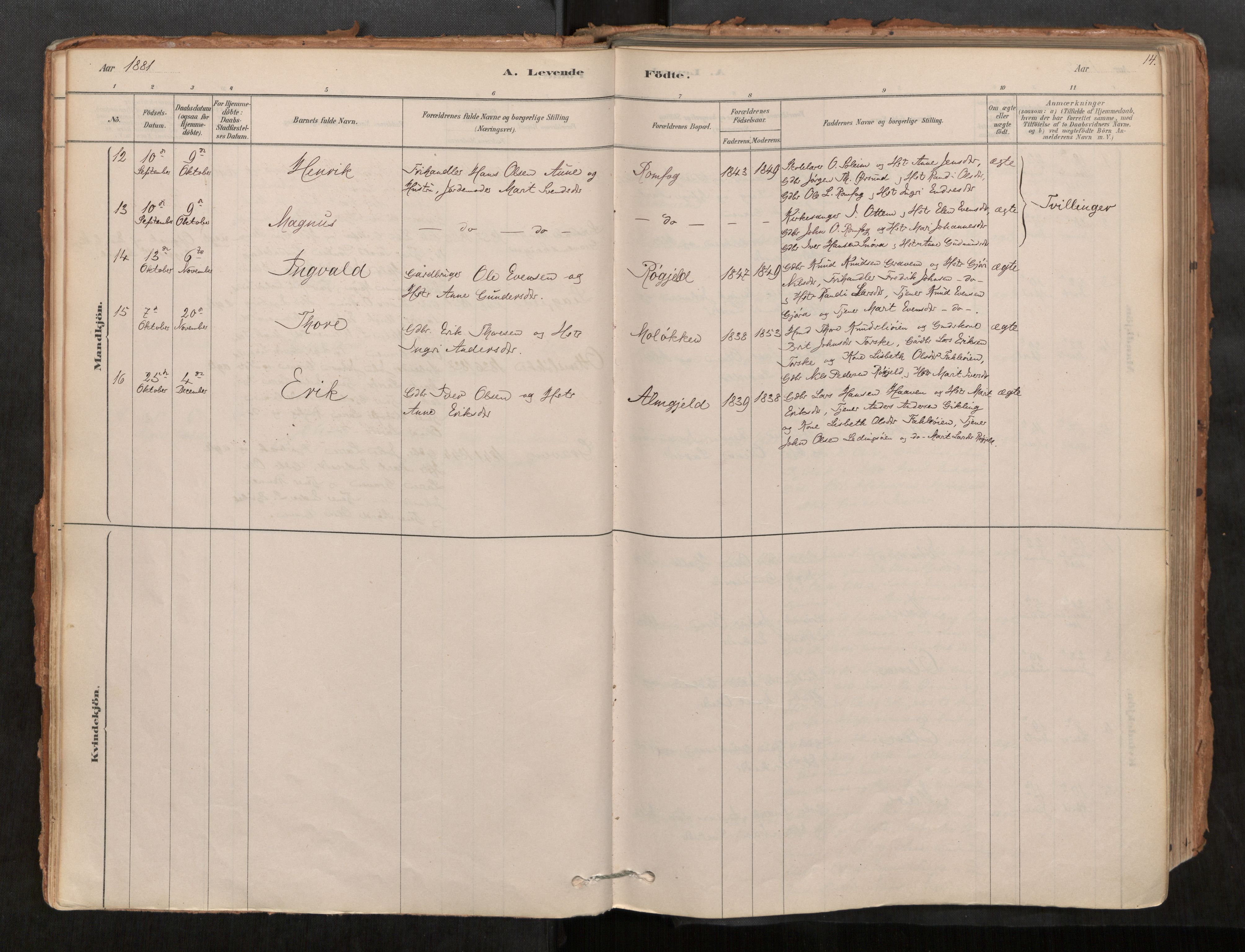 Sunndal sokneprestkontor, AV/SAT-A-1085/1/I/I1/I1a/L0001: Parish register (official) no. 1, 1877-1914, p. 14