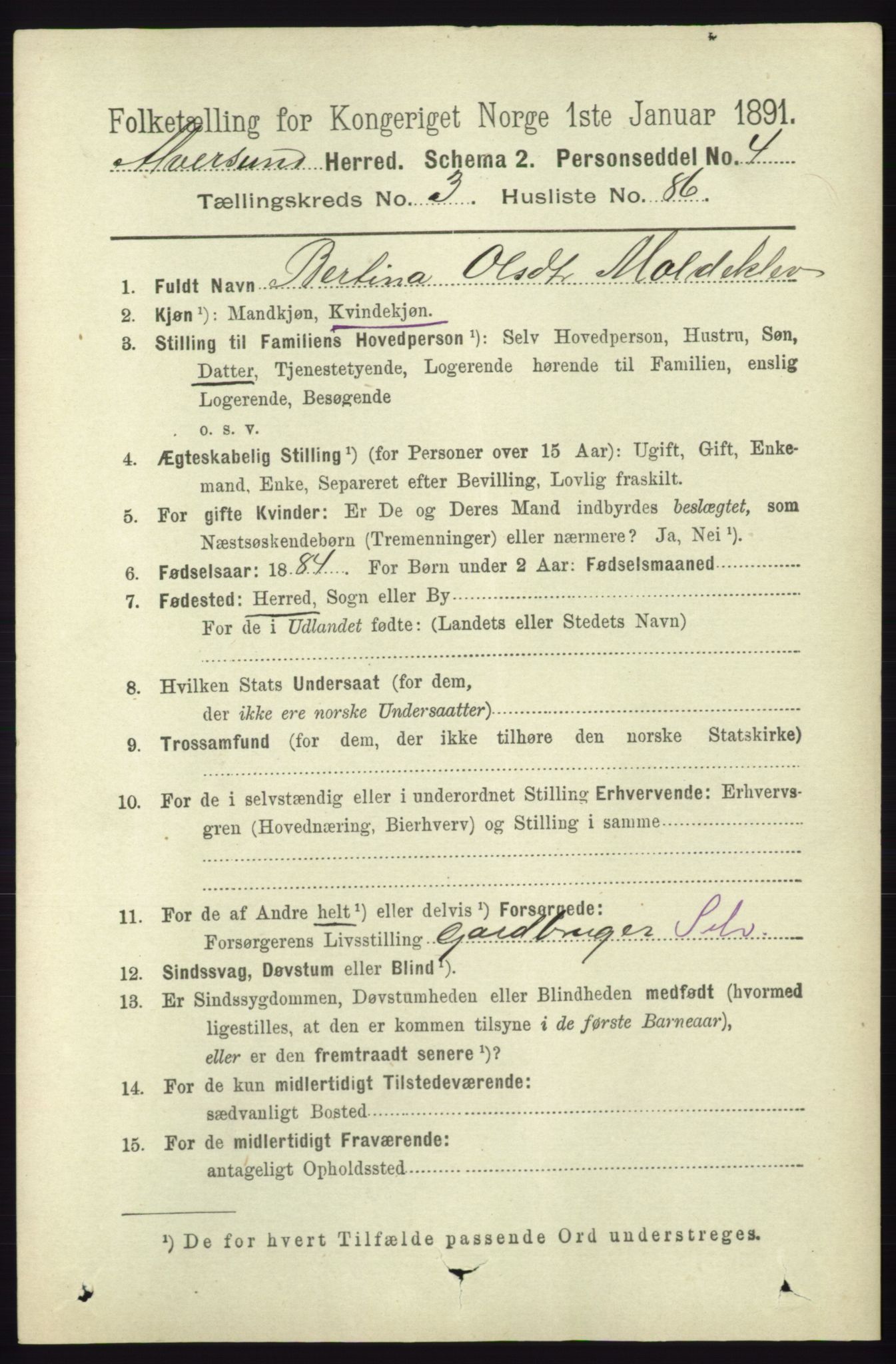 RA, 1891 census for 1257 Alversund, 1891, p. 1607