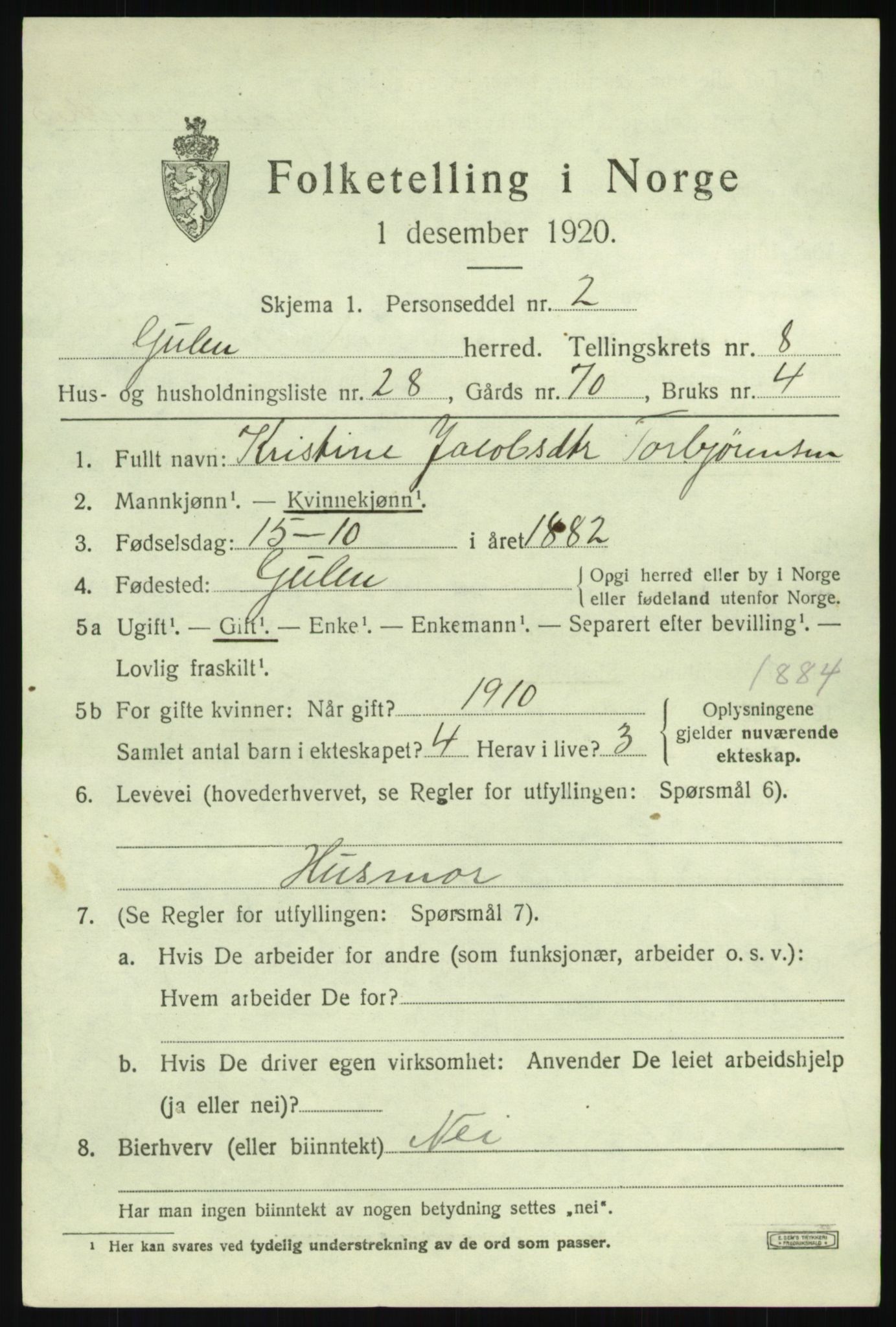 SAB, 1920 census for Gulen, 1920, p. 3871