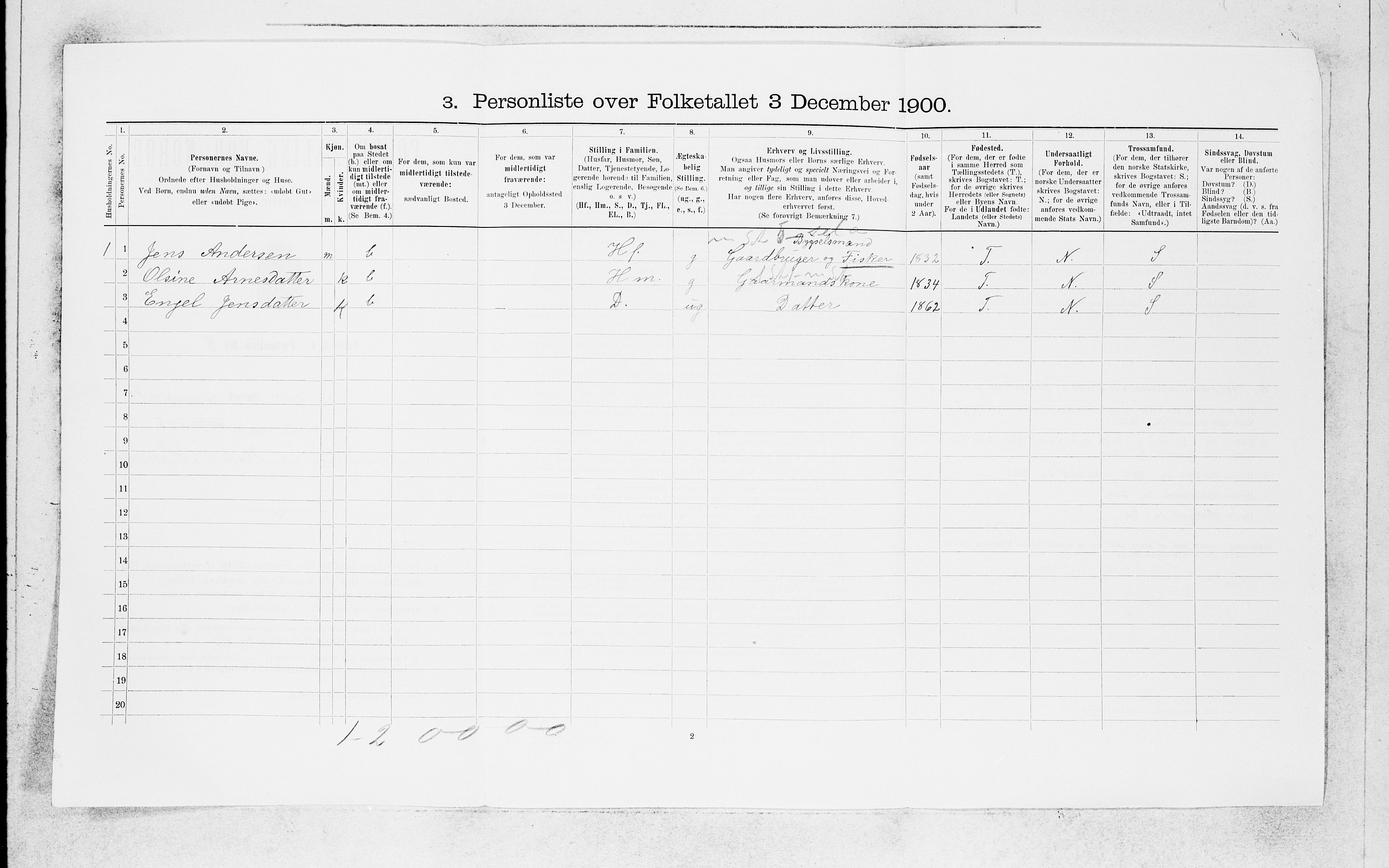 SAB, 1900 census for Lindås, 1900, p. 1447