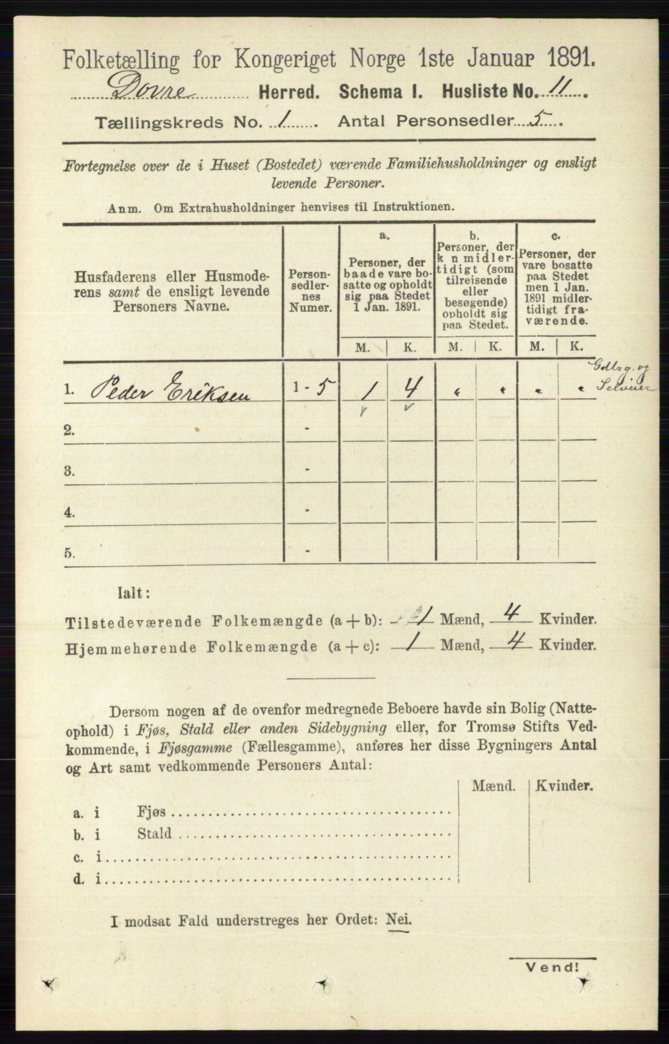 RA, 1891 census for 0511 Dovre, 1891, p. 28