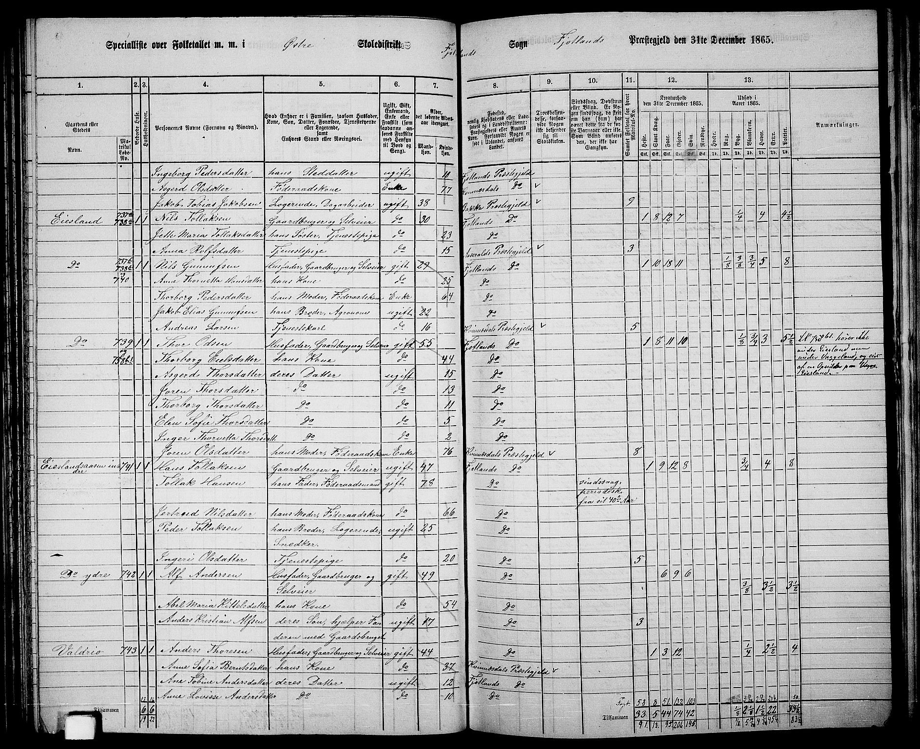 RA, 1865 census for Fjotland, 1865, p. 50