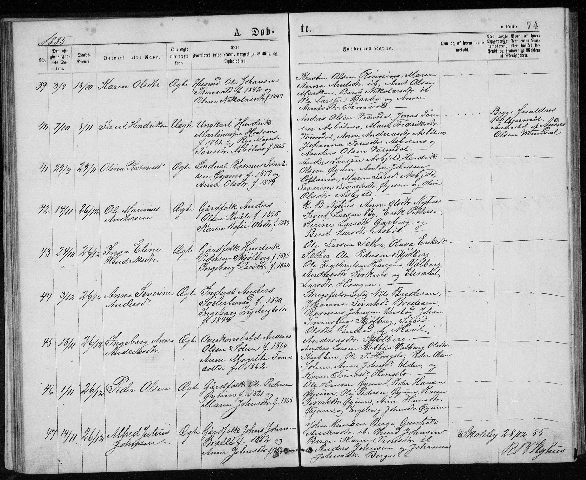 Ministerialprotokoller, klokkerbøker og fødselsregistre - Sør-Trøndelag, SAT/A-1456/671/L0843: Parish register (copy) no. 671C02, 1873-1892, p. 74