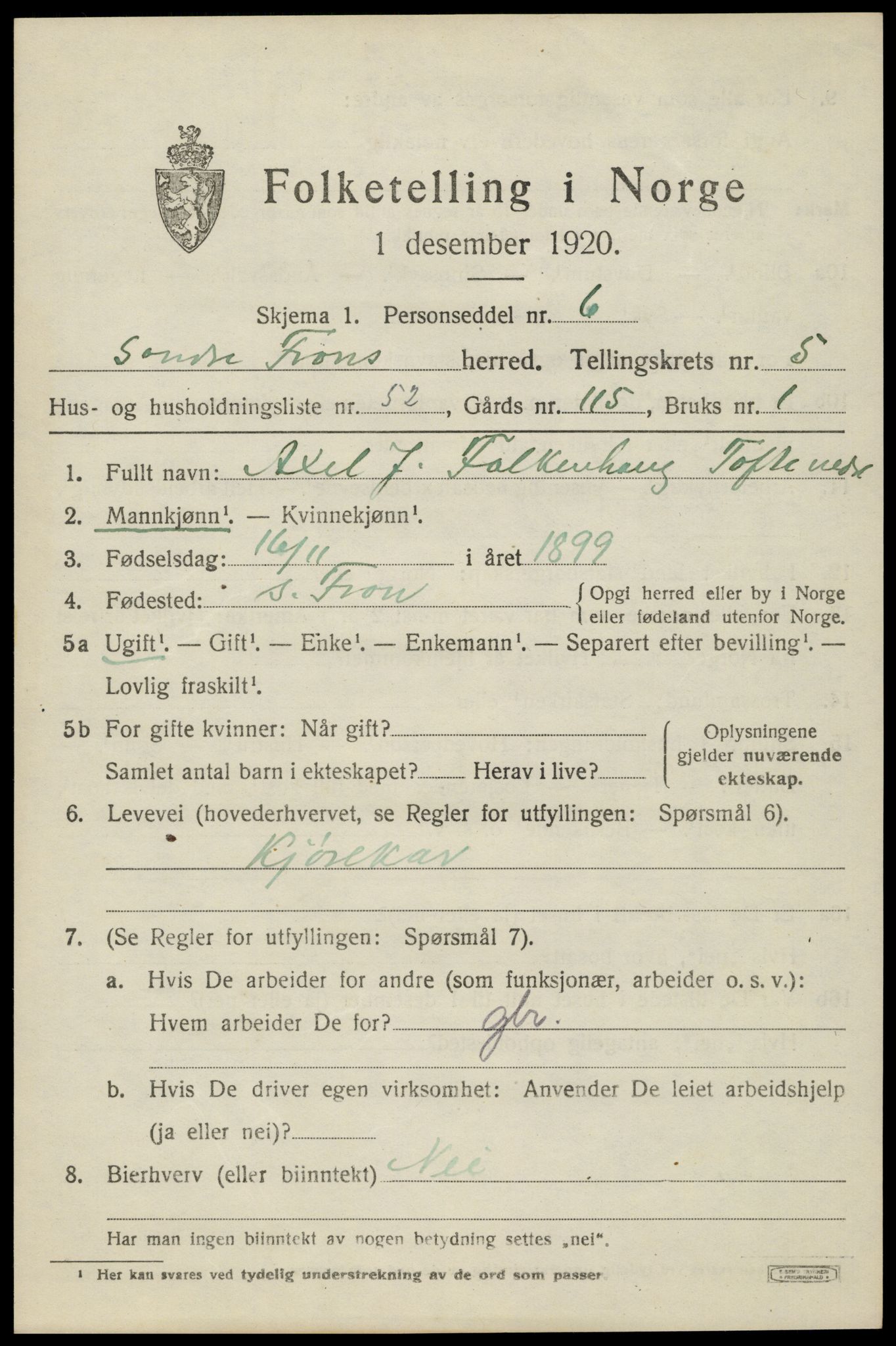 SAH, 1920 census for Sør-Fron, 1920, p. 5995