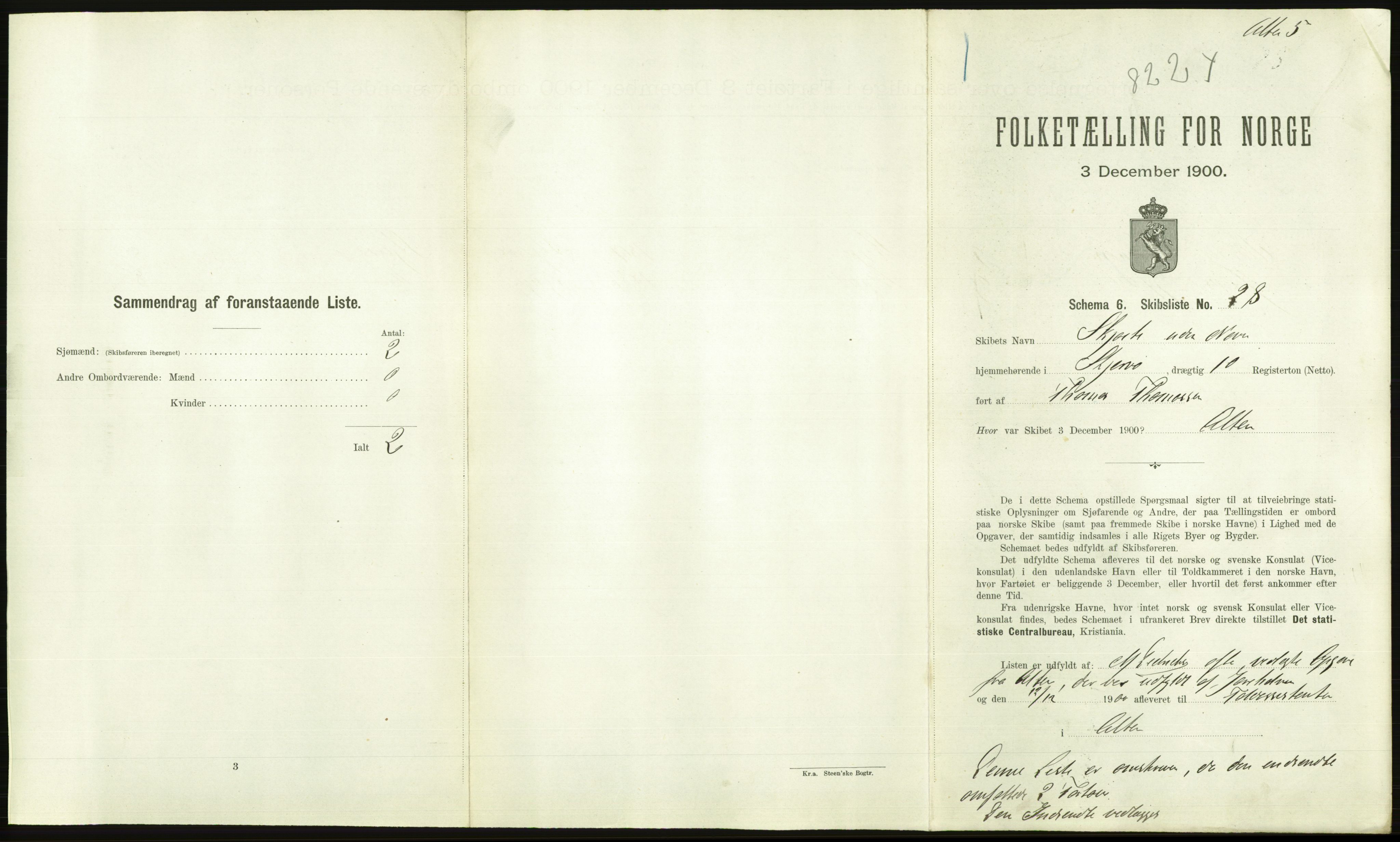 RA, 1900 Census - ship lists from ships in Norwegian harbours, harbours abroad and at sea, 1900, p. 2825