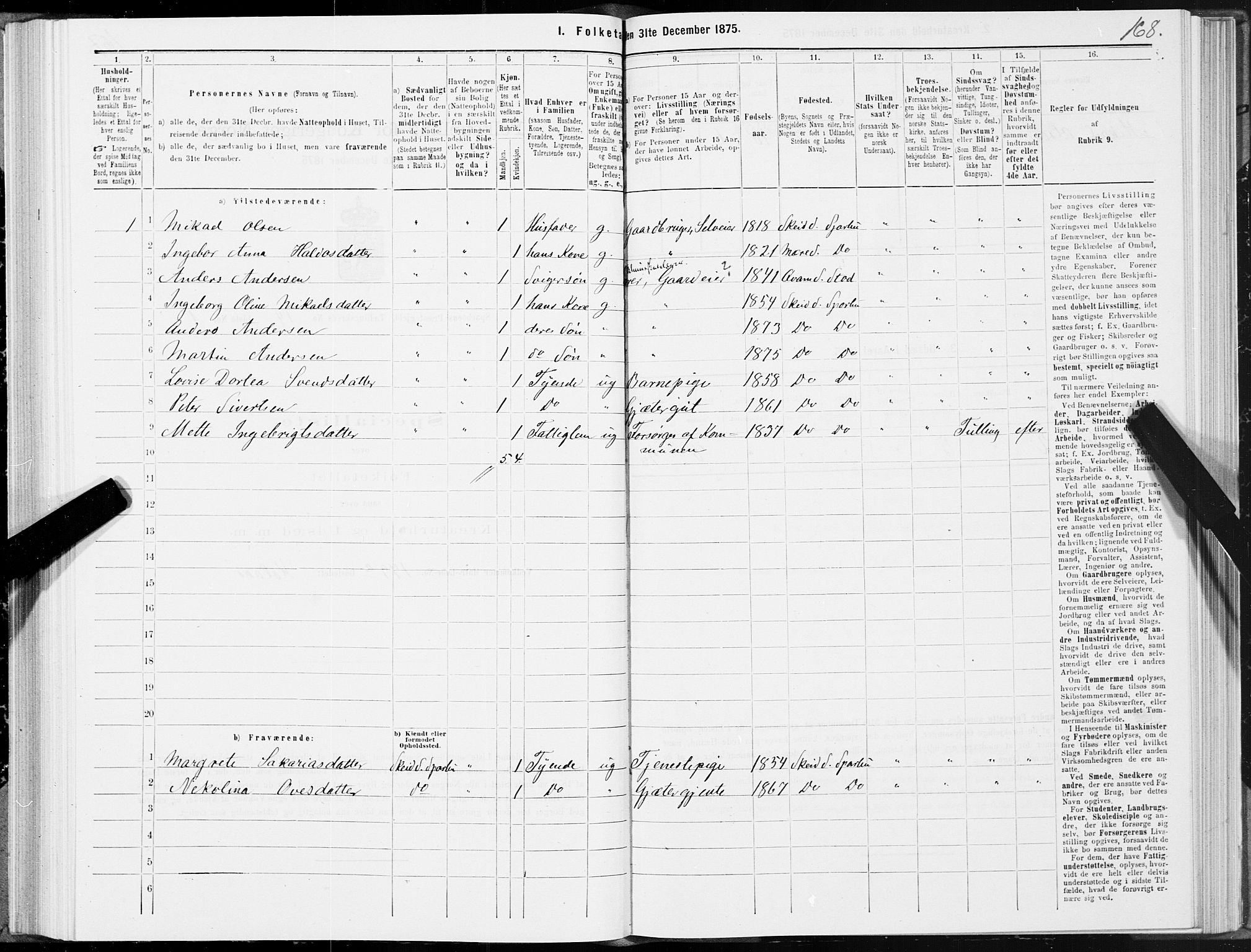 SAT, 1875 census for 1731P Sparbu, 1875, p. 5168