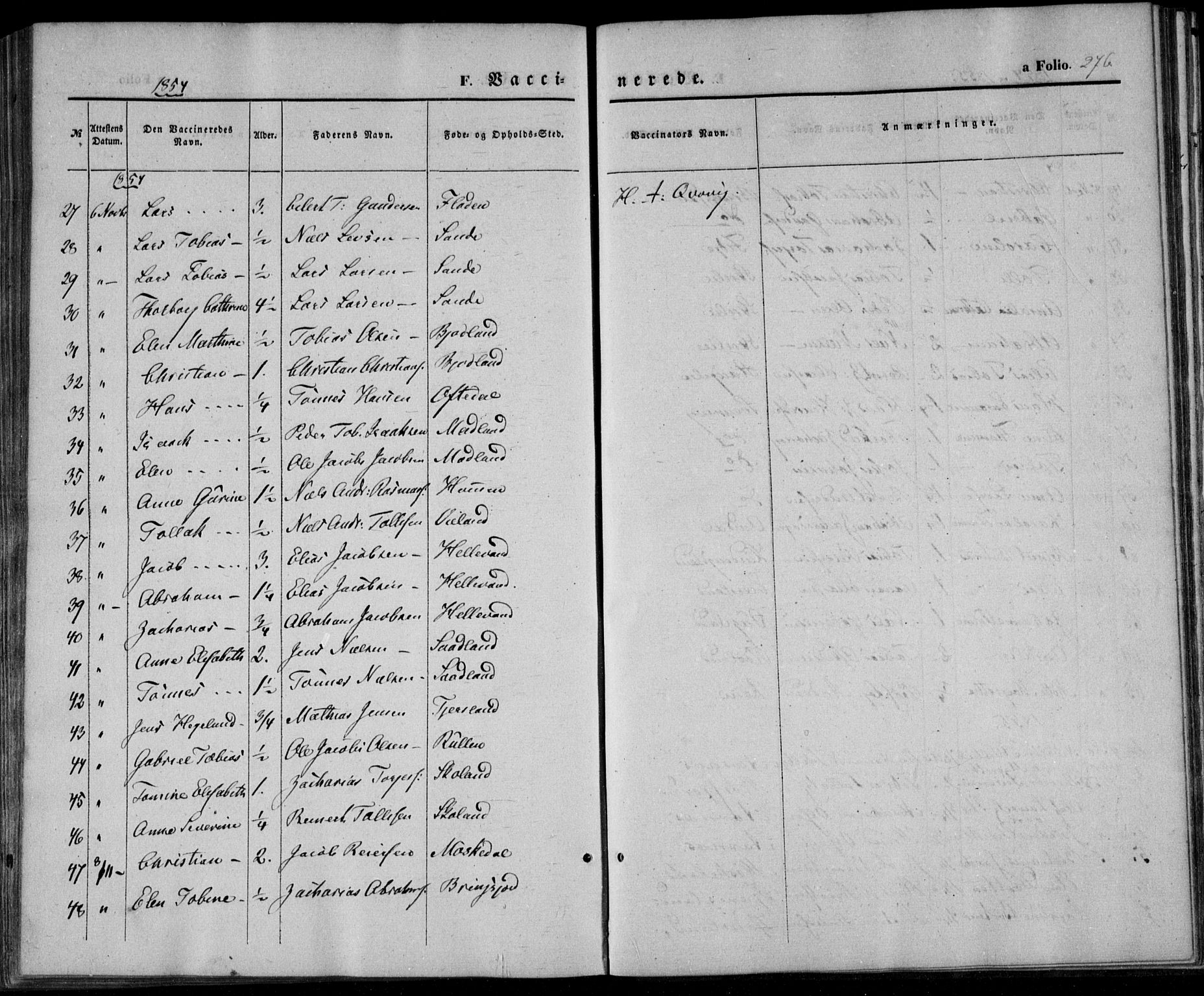 Lyngdal sokneprestkontor, AV/SAK-1111-0029/F/Fa/Fac/L0009: Parish register (official) no. A 9, 1852-1864, p. 276