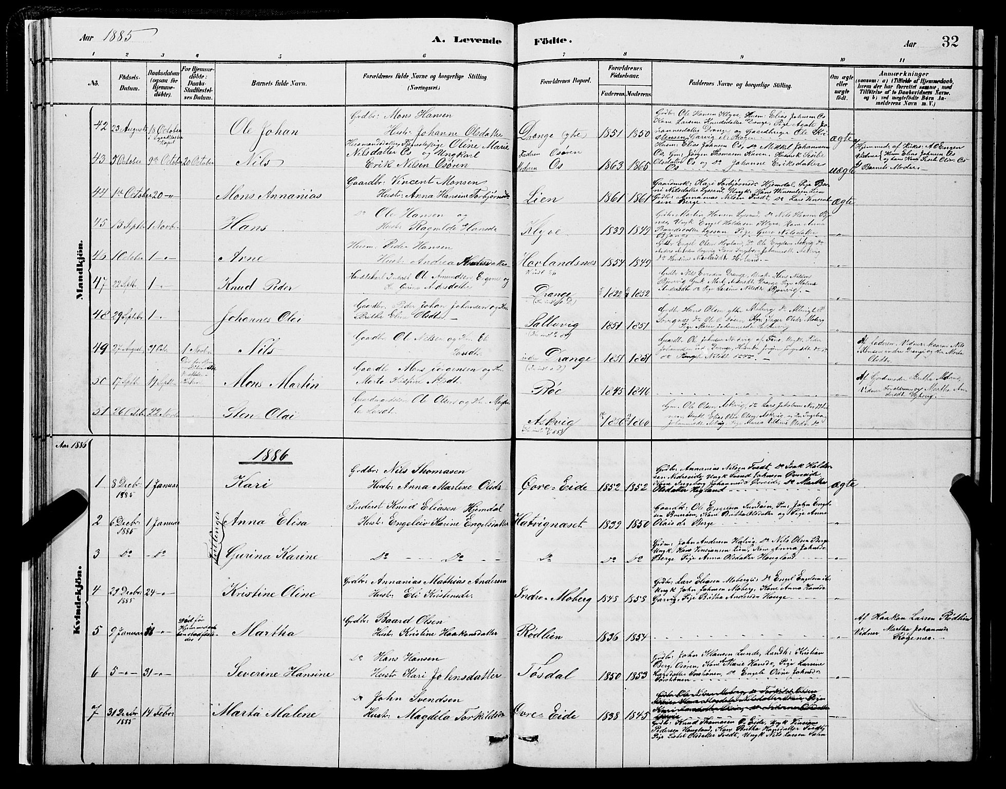 Os sokneprestembete, SAB/A-99929: Parish register (copy) no. A 2, 1880-1896, p. 32