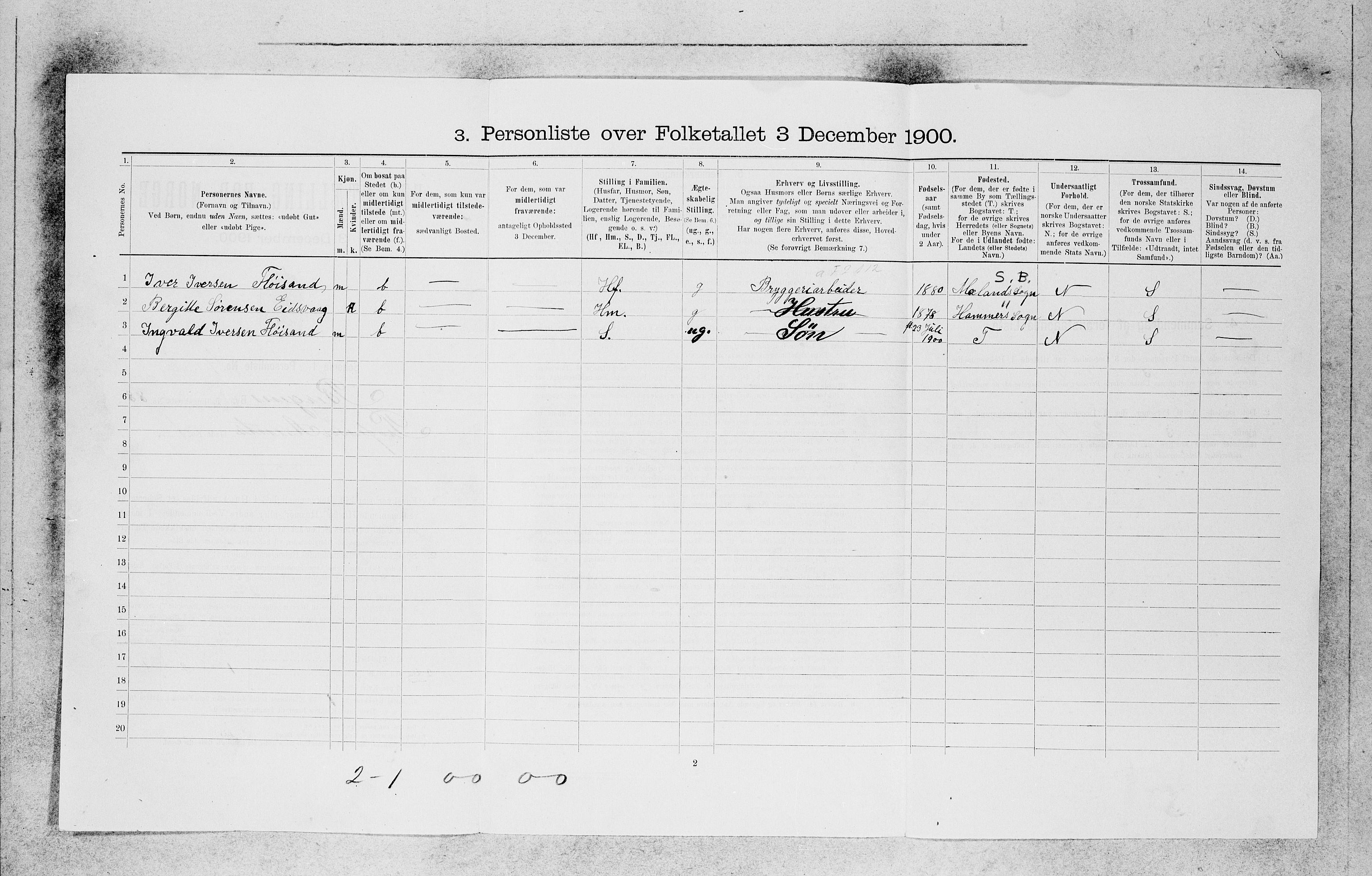 SAB, 1900 census for Bergen, 1900, p. 19136