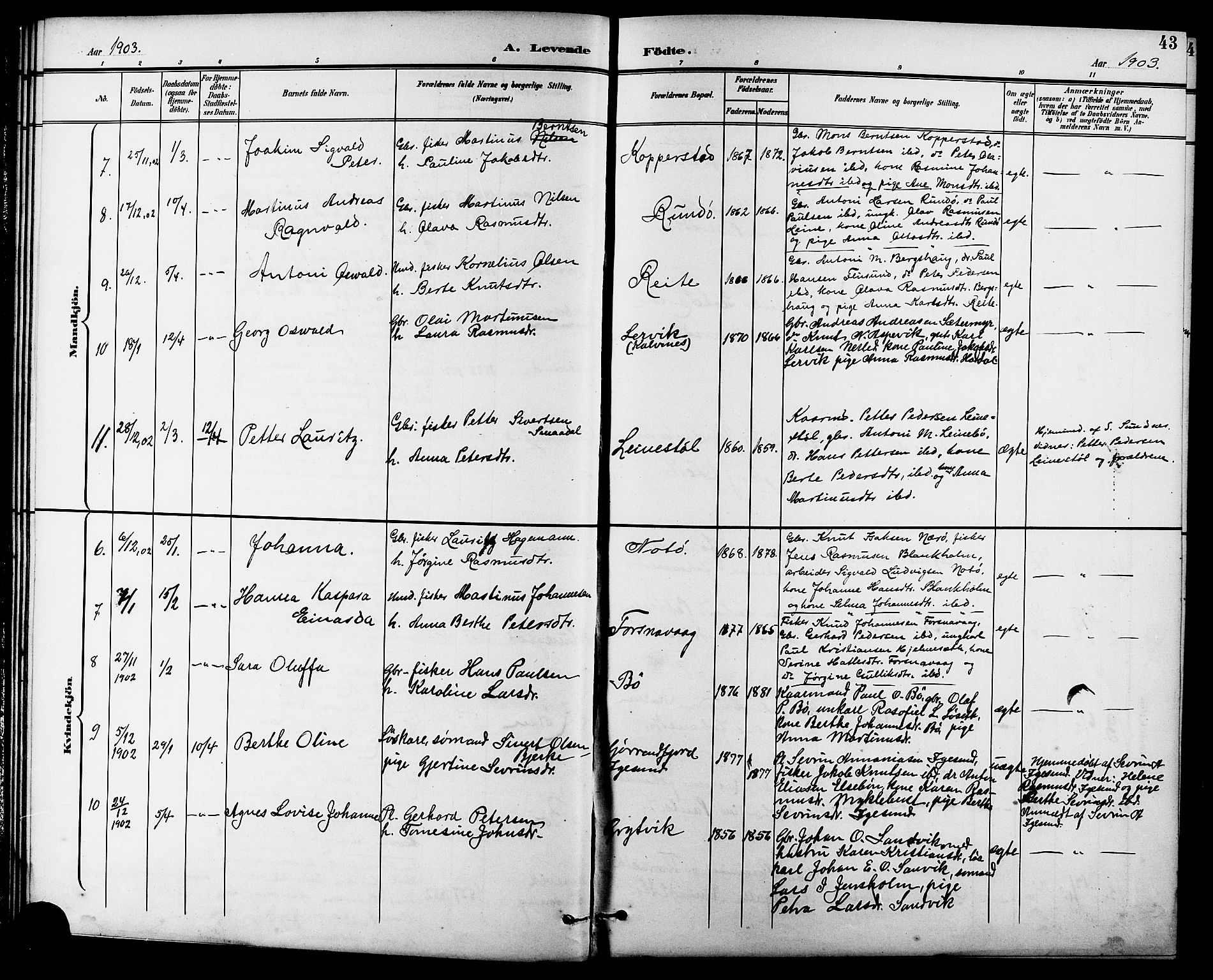 Ministerialprotokoller, klokkerbøker og fødselsregistre - Møre og Romsdal, AV/SAT-A-1454/507/L0082: Parish register (copy) no. 507C05, 1896-1914, p. 43