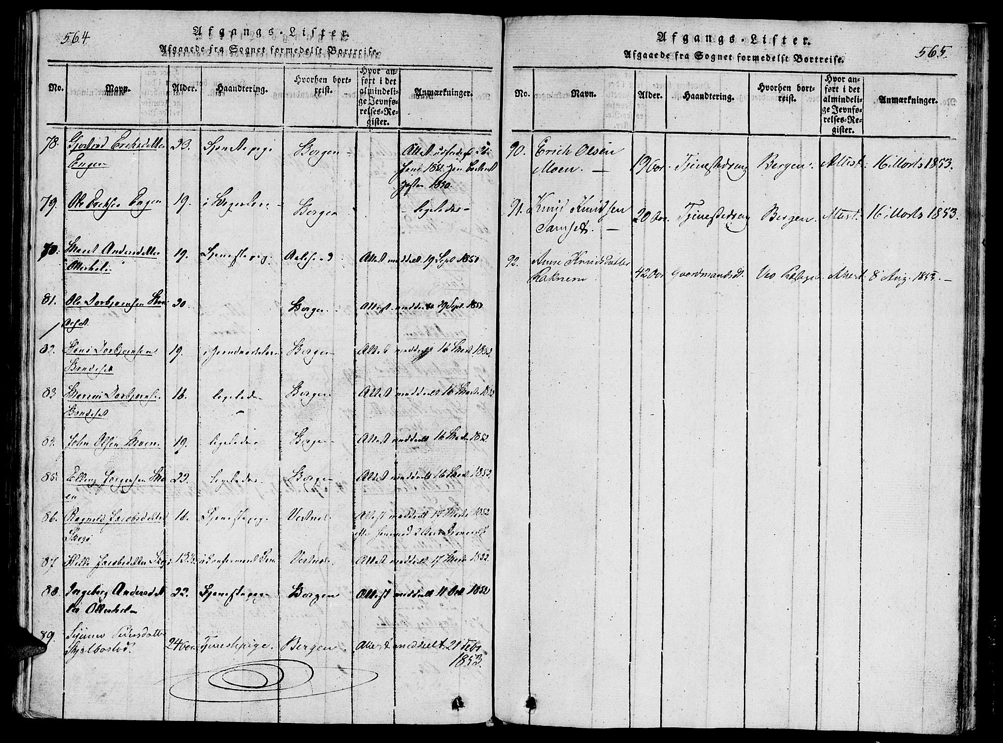 Ministerialprotokoller, klokkerbøker og fødselsregistre - Møre og Romsdal, SAT/A-1454/543/L0561: Parish register (official) no. 543A01, 1818-1853, p. 564-565