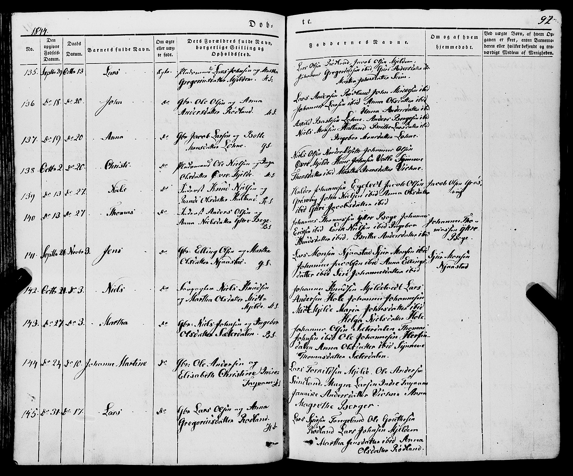 Haus sokneprestembete, AV/SAB-A-75601/H/Haa: Parish register (official) no. A 15, 1838-1847, p. 92