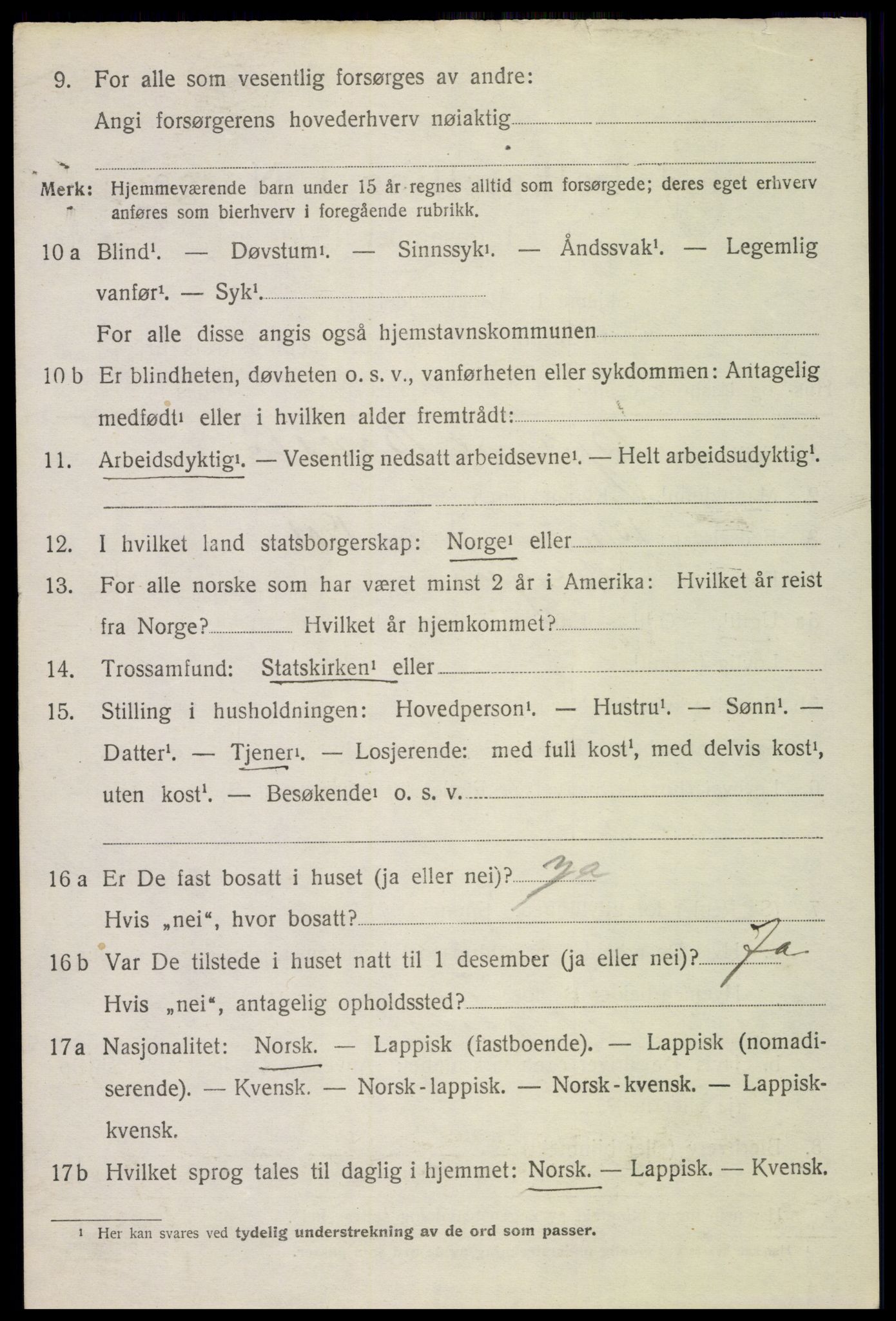 SAT, 1920 census for Sortland, 1920, p. 4821