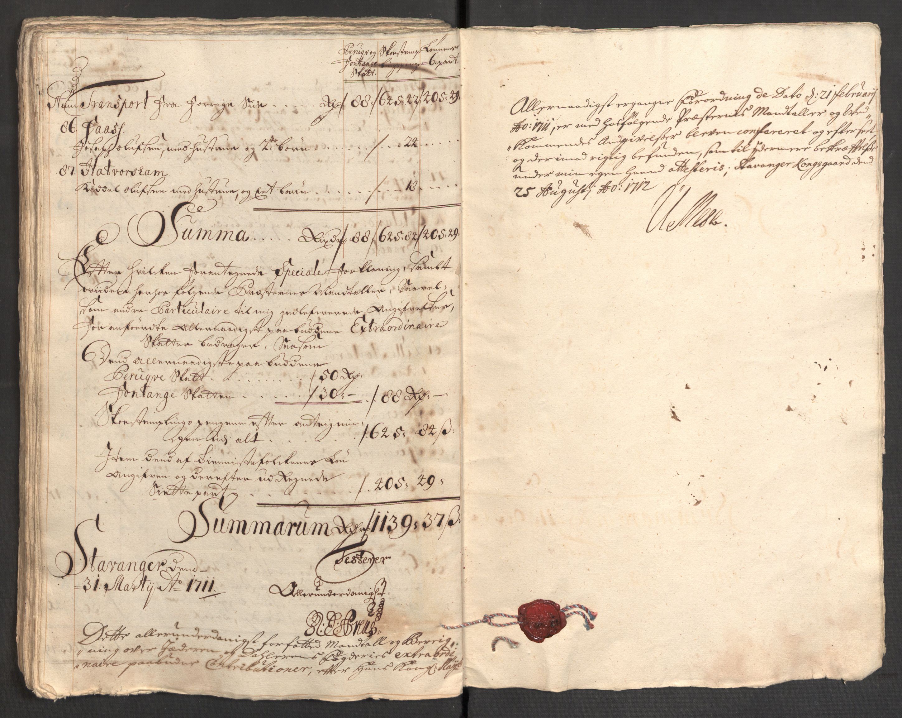 Rentekammeret inntil 1814, Reviderte regnskaper, Fogderegnskap, AV/RA-EA-4092/R46/L2735: Fogderegnskap Jæren og Dalane, 1711, p. 331