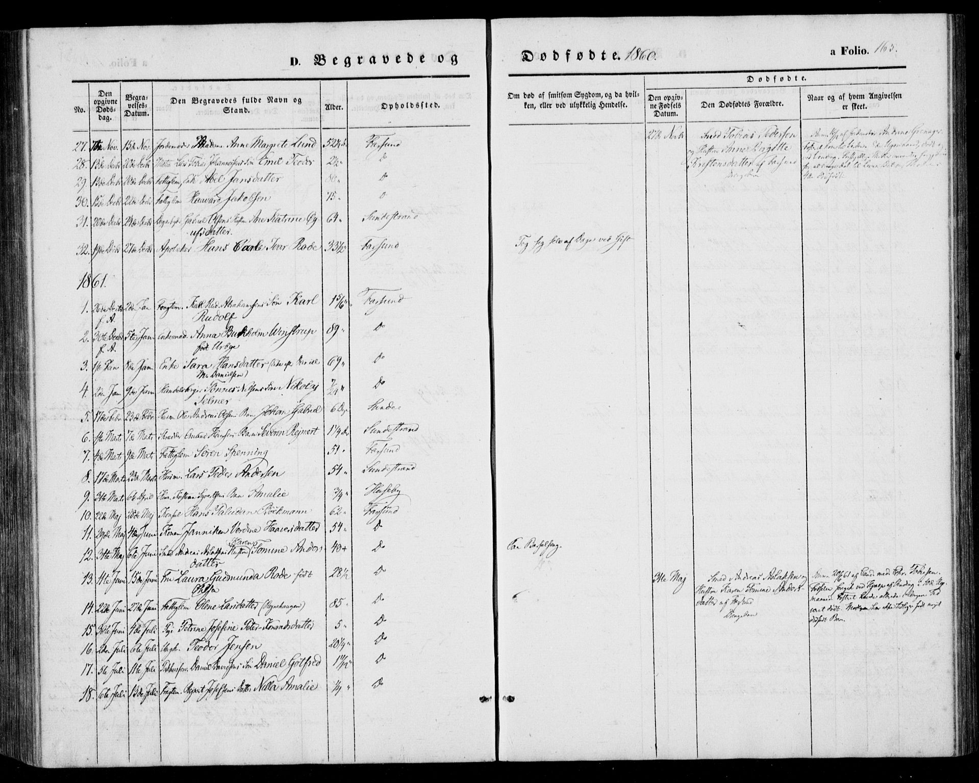 Farsund sokneprestkontor, SAK/1111-0009/F/Fa/L0004: Parish register (official) no. A 4, 1847-1863, p. 165