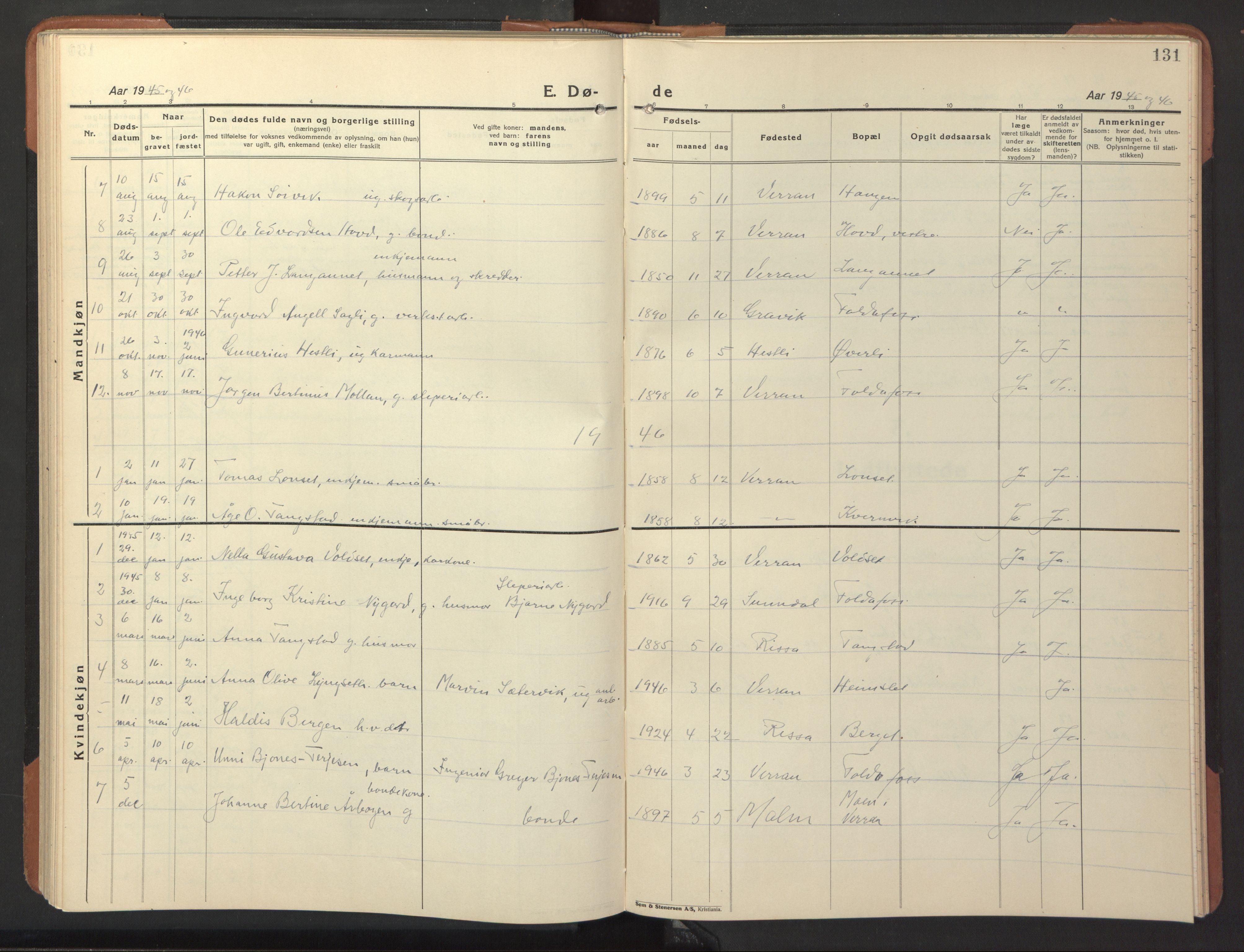 Ministerialprotokoller, klokkerbøker og fødselsregistre - Nord-Trøndelag, AV/SAT-A-1458/744/L0425: Parish register (copy) no. 744C04, 1924-1947, p. 131