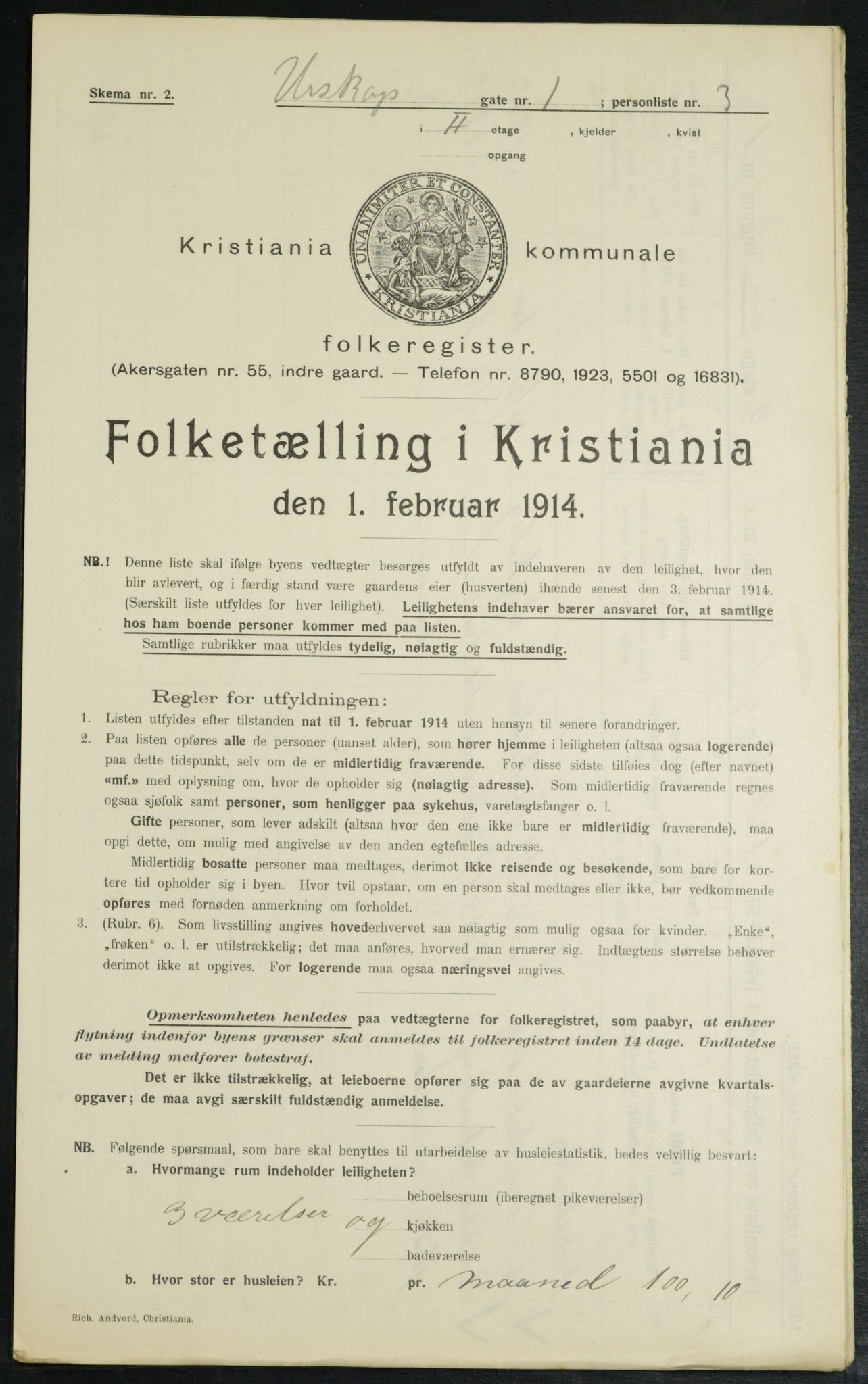 OBA, Municipal Census 1914 for Kristiania, 1914, p. 2544