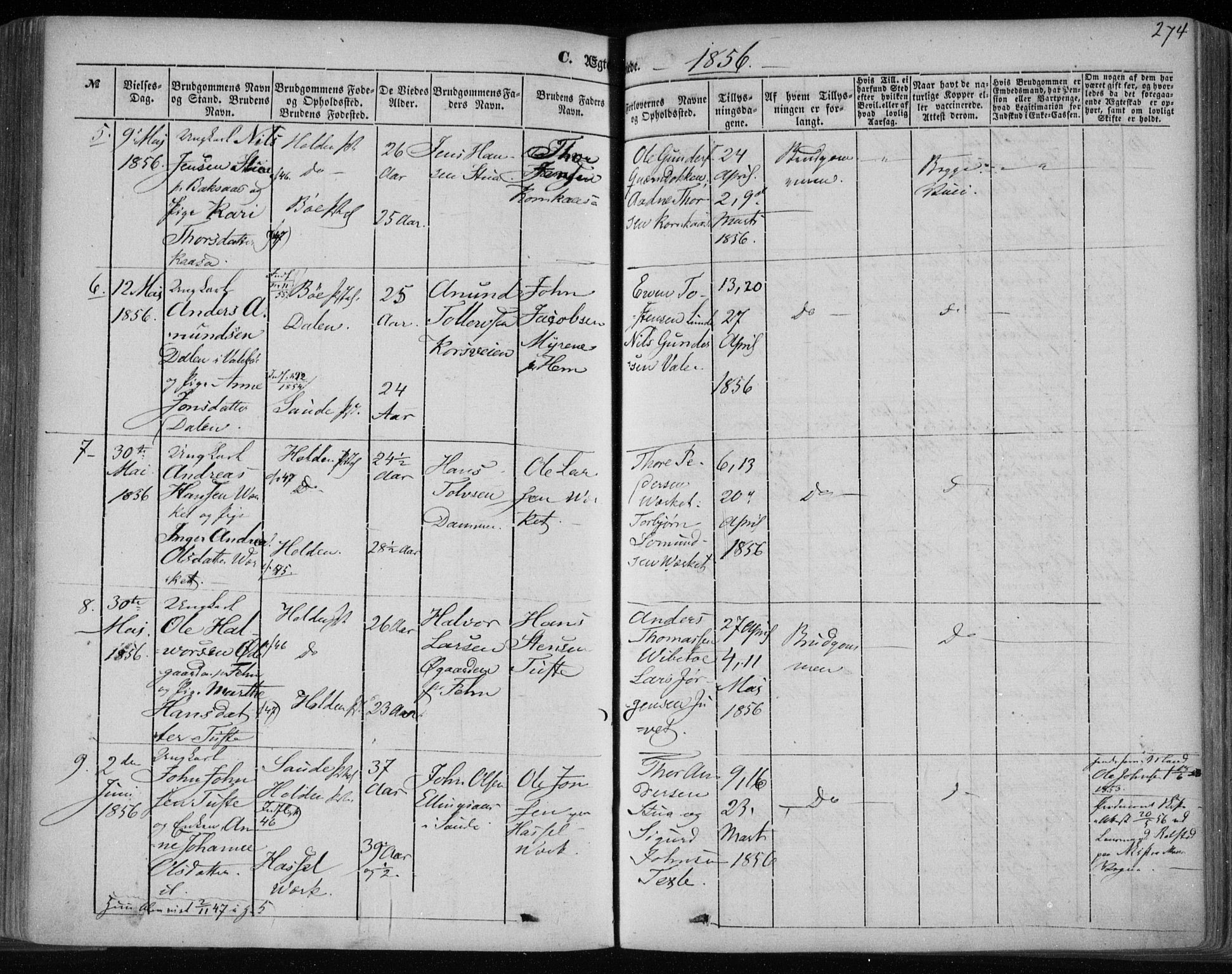 Holla kirkebøker, SAKO/A-272/F/Fa/L0005: Parish register (official) no. 5, 1849-1860, p. 274