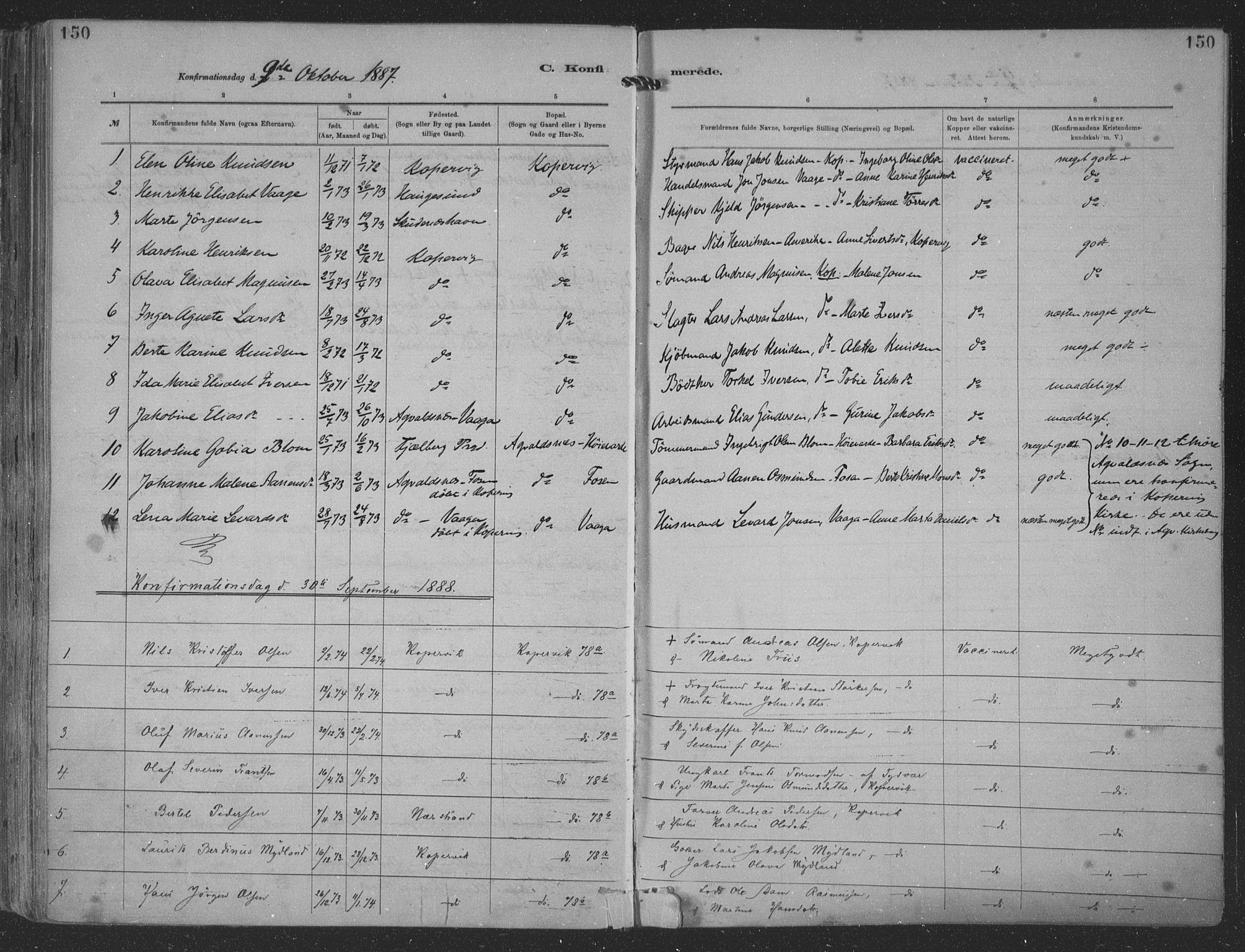 Kopervik sokneprestkontor, SAST/A-101850/H/Ha/Haa/L0001: Parish register (official) no. A 1, 1880-1919, p. 150