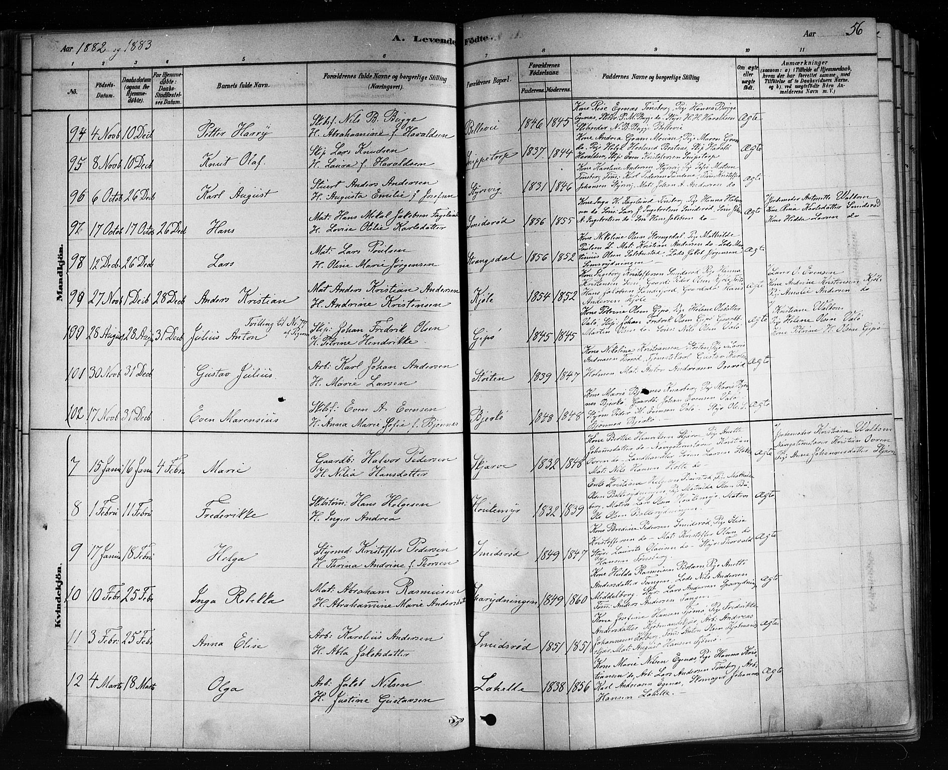 Nøtterøy kirkebøker, AV/SAKO-A-354/F/Fa/L0008: Parish register (official) no. I 8, 1878-1893, p. 56