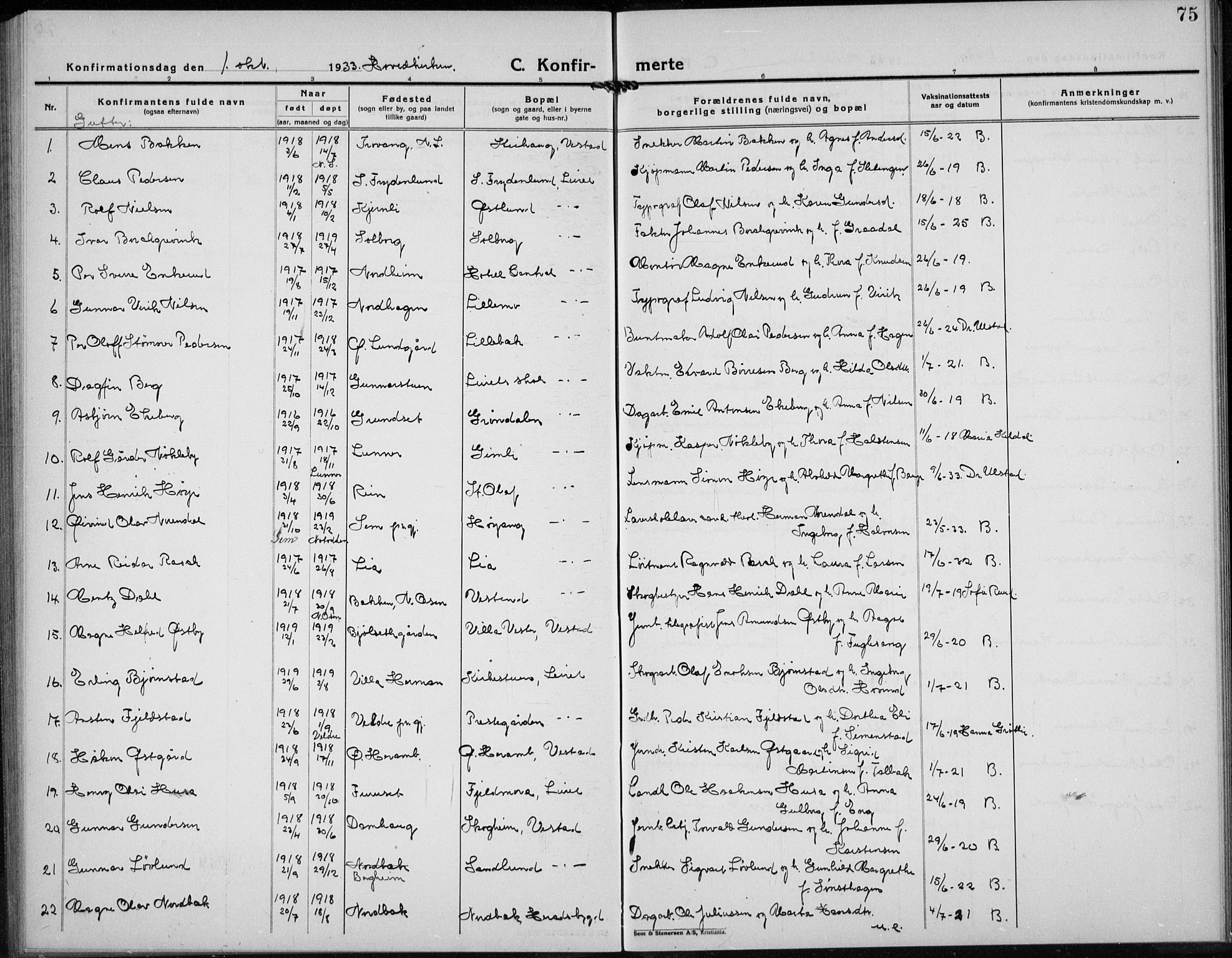 Elverum prestekontor, AV/SAH-PREST-044/H/Ha/Hab/L0032: Parish register (copy) no. 32, 1922-1936, p. 75