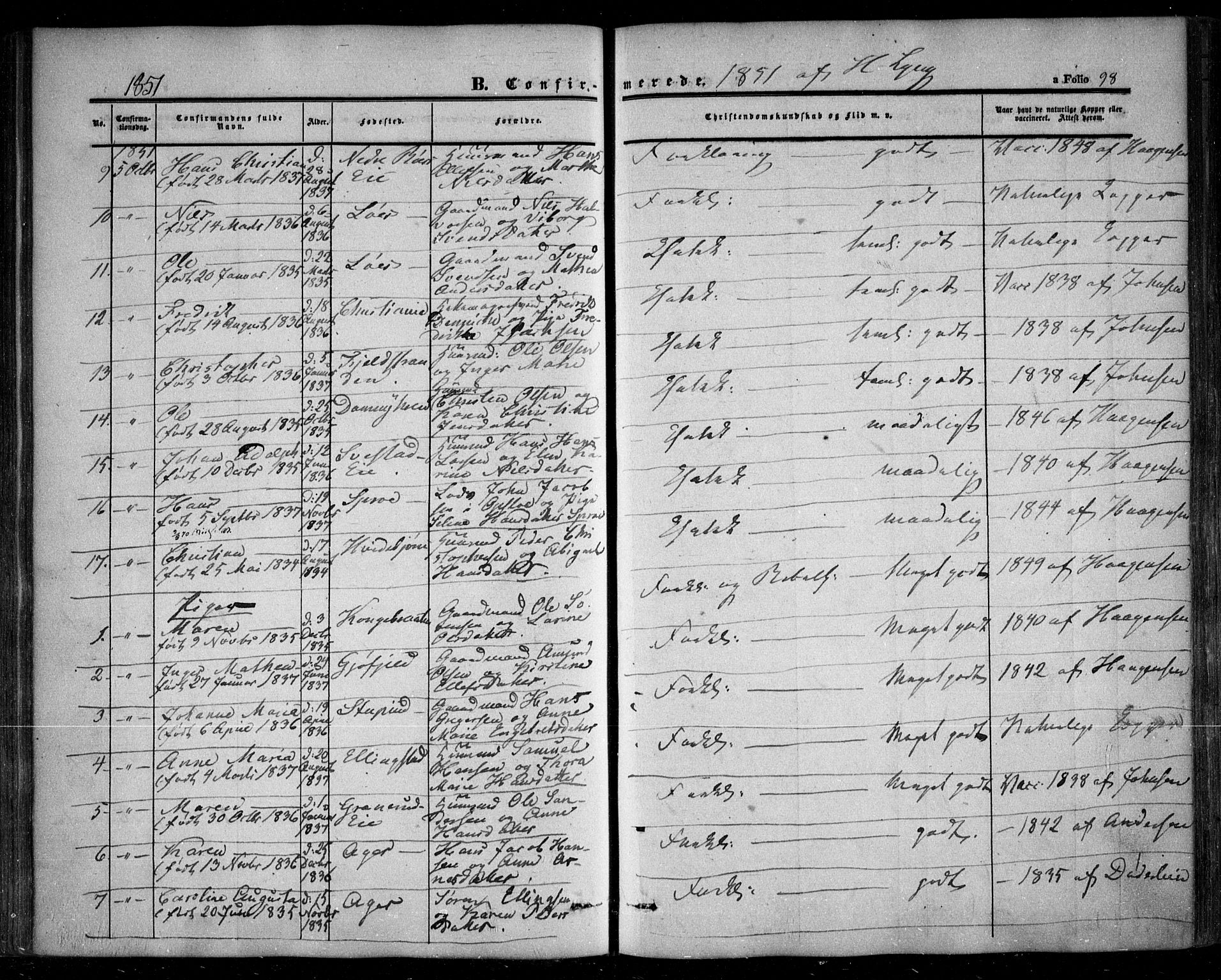 Nesodden prestekontor Kirkebøker, AV/SAO-A-10013/F/Fa/L0007: Parish register (official) no. I 7, 1848-1868, p. 98