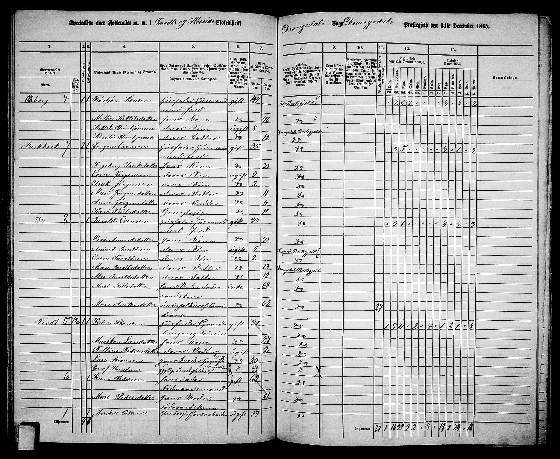 RA, 1865 census for Drangedal, 1865, p. 78