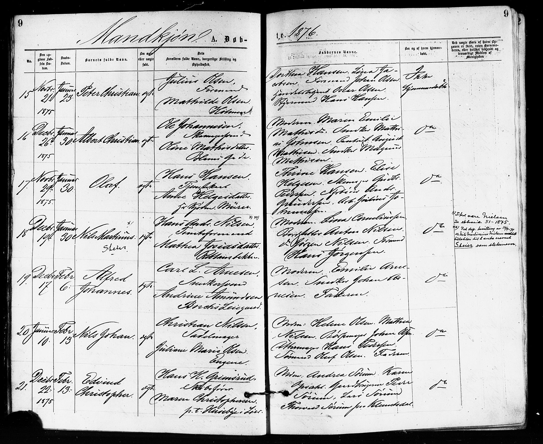 Bragernes kirkebøker, AV/SAKO-A-6/F/Fb/L0005: Parish register (official) no. II 5, 1875-1877, p. 9