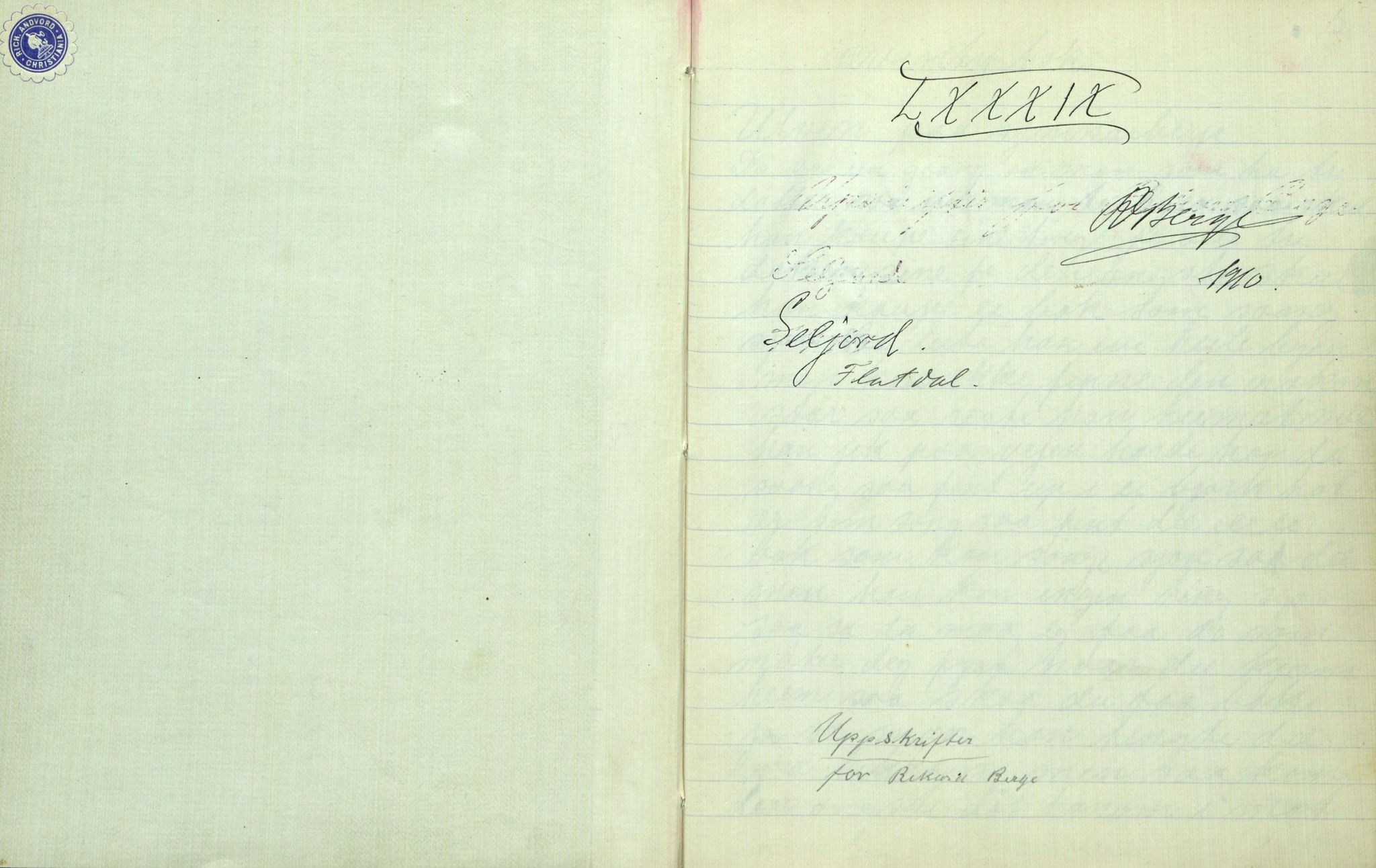 Rikard Berge, TEMU/TGM-A-1003/F/L0003/0030: 061-100 Innholdslister / 89 Seljord, 1910, p. 1