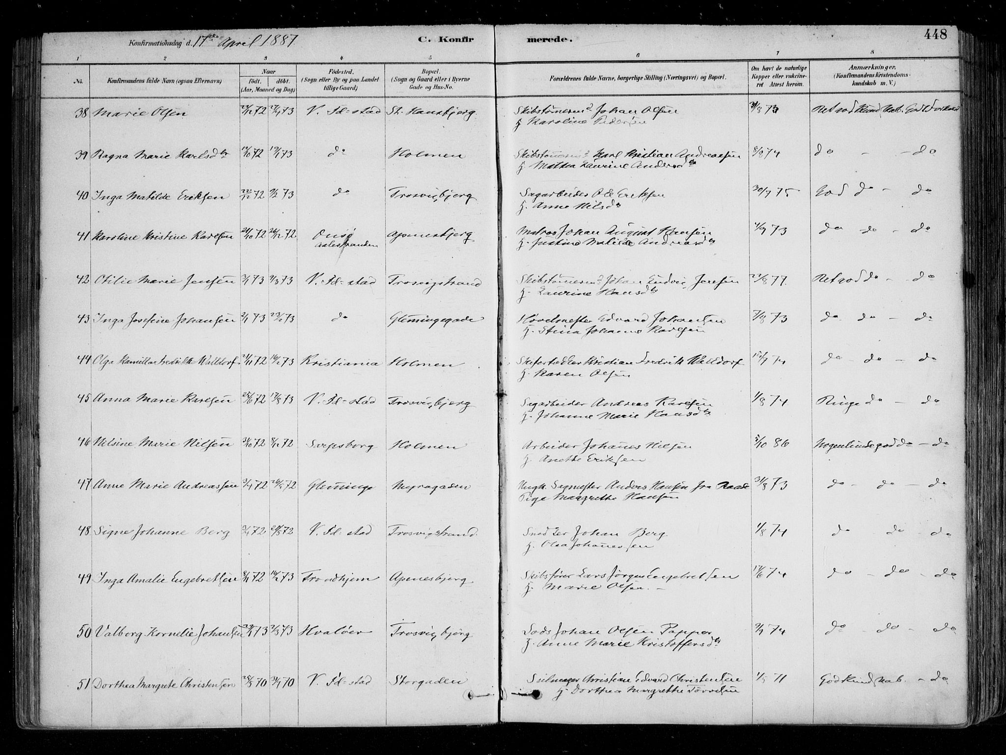 Fredrikstad domkirkes prestekontor Kirkebøker, AV/SAO-A-10906/F/Fa/L0004: Parish register (official) no. 4, 1878-1907, p. 448