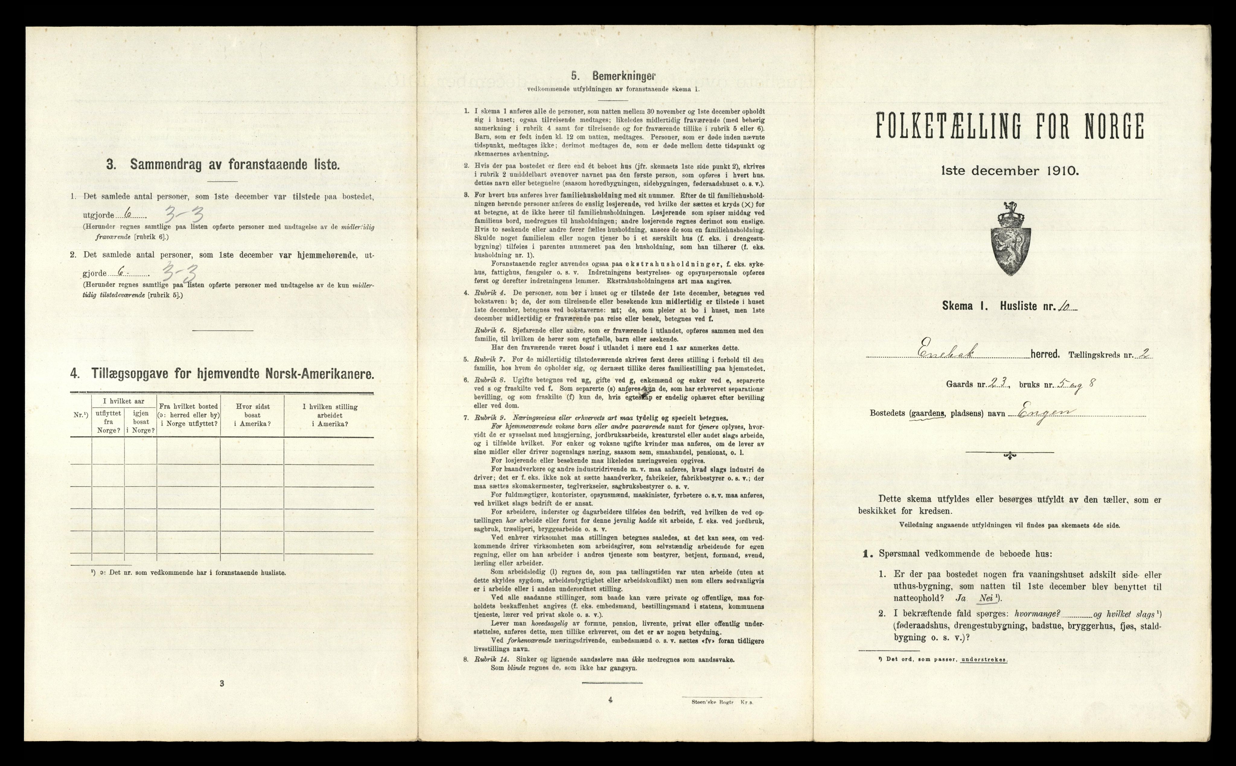 RA, 1910 census for Enebakk, 1910, p. 285