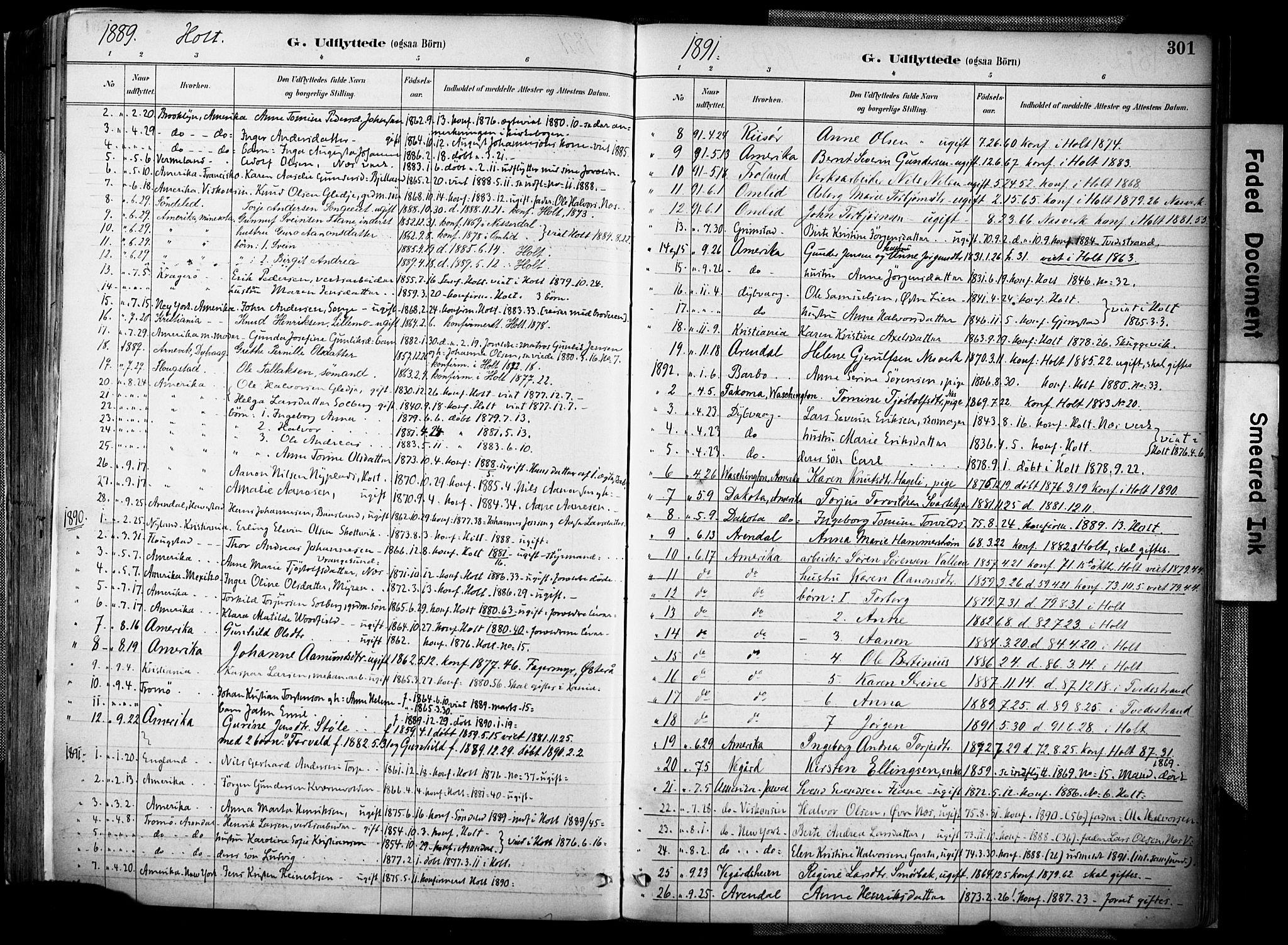 Holt sokneprestkontor, AV/SAK-1111-0021/F/Fa/L0012: Parish register (official) no. A 12, 1885-1907, p. 301