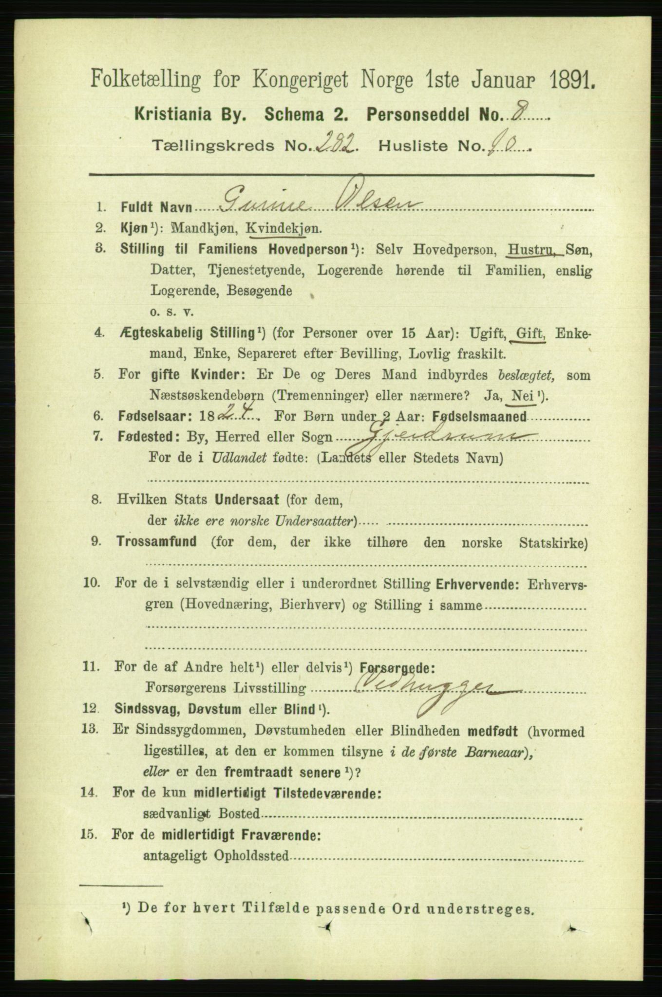 RA, 1891 census for 0301 Kristiania, 1891, p. 171890