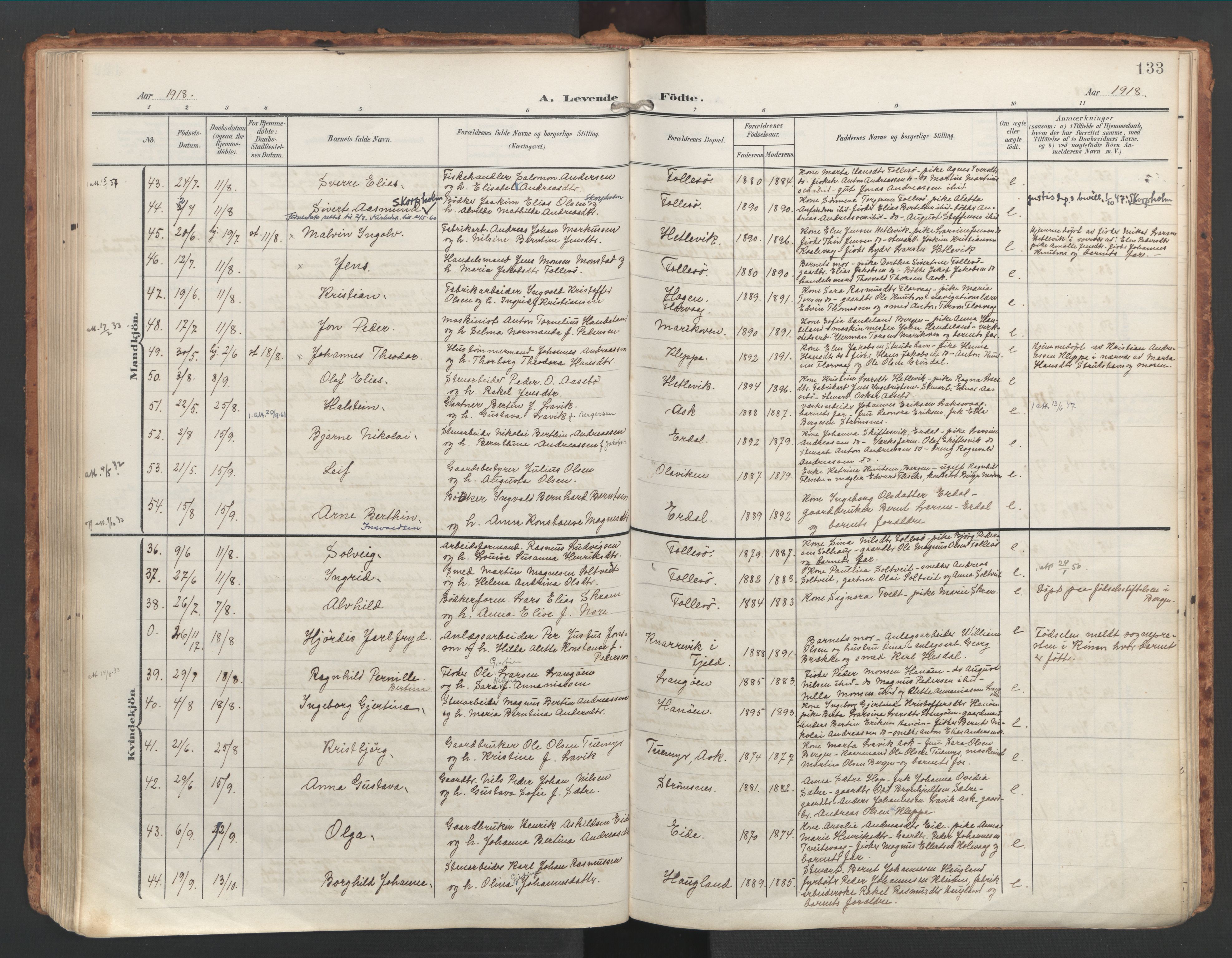 Askøy Sokneprestembete, AV/SAB-A-74101/H/Ha/Haa/Haac/L0002: Parish register (official) no. C 2, 1905-1922, p. 133