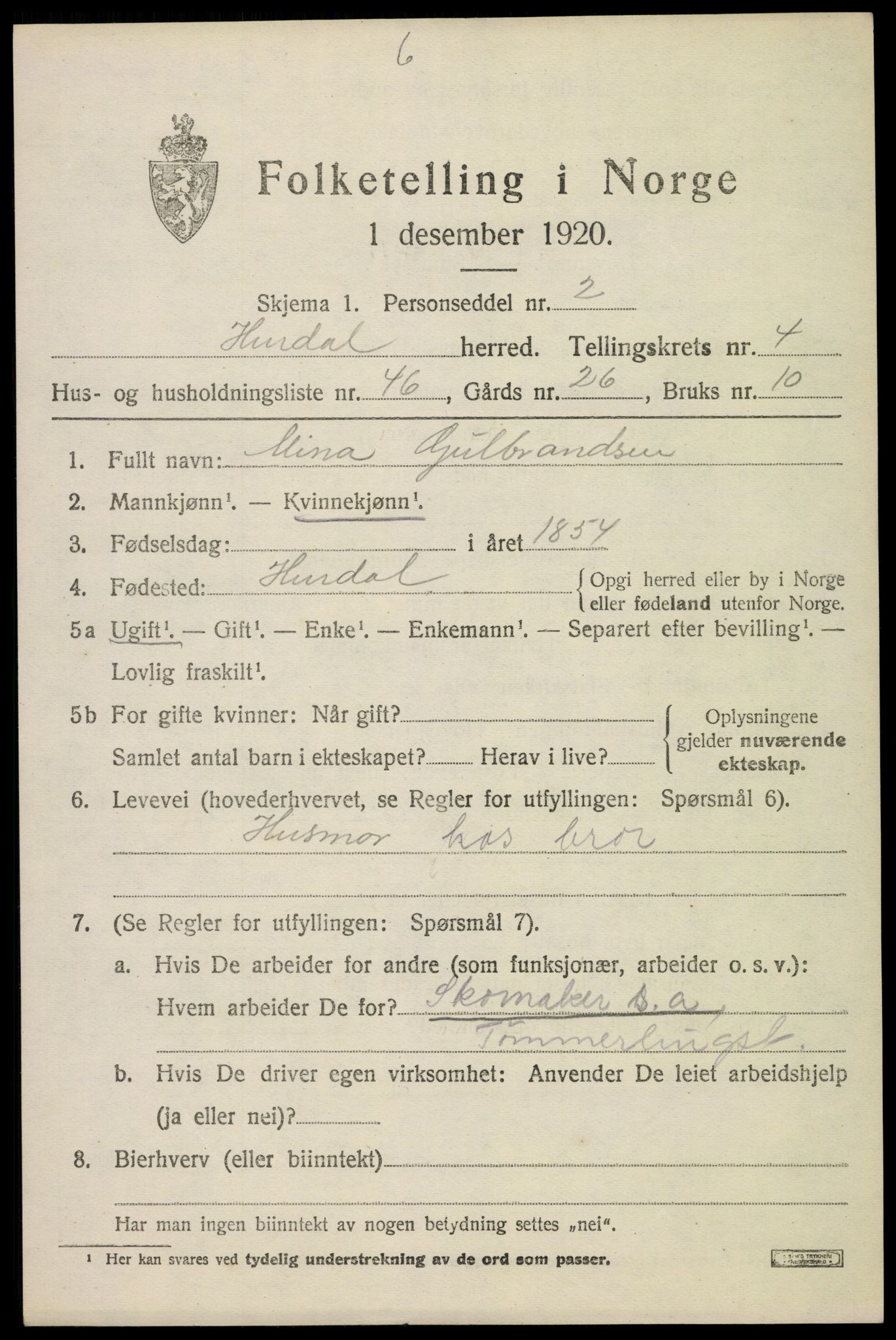 SAO, 1920 census for Hurdal, 1920, p. 2932