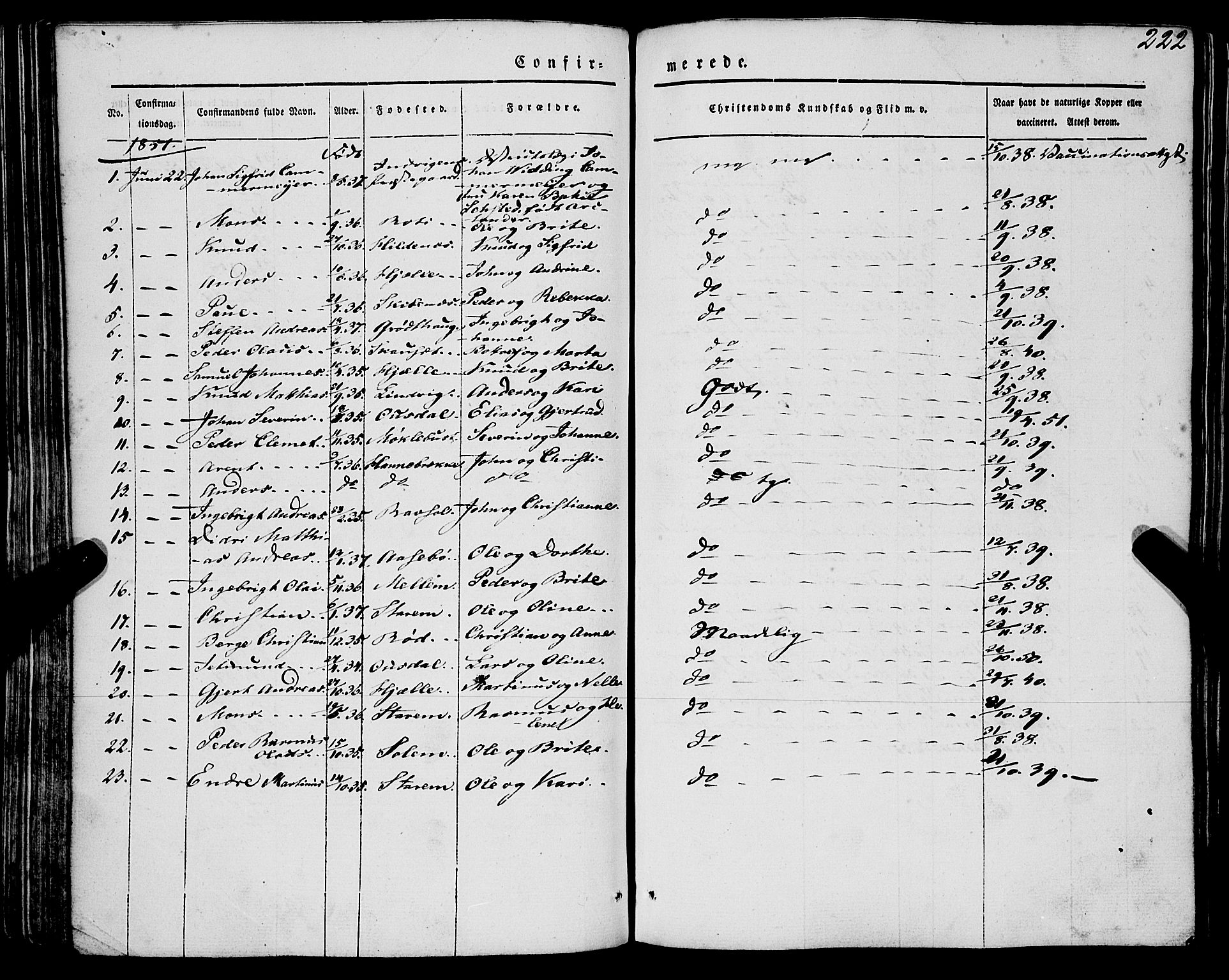 Eid sokneprestembete, AV/SAB-A-82301/H/Haa/Haaa/L0007: Parish register (official) no. A 7, 1844-1858, p. 222