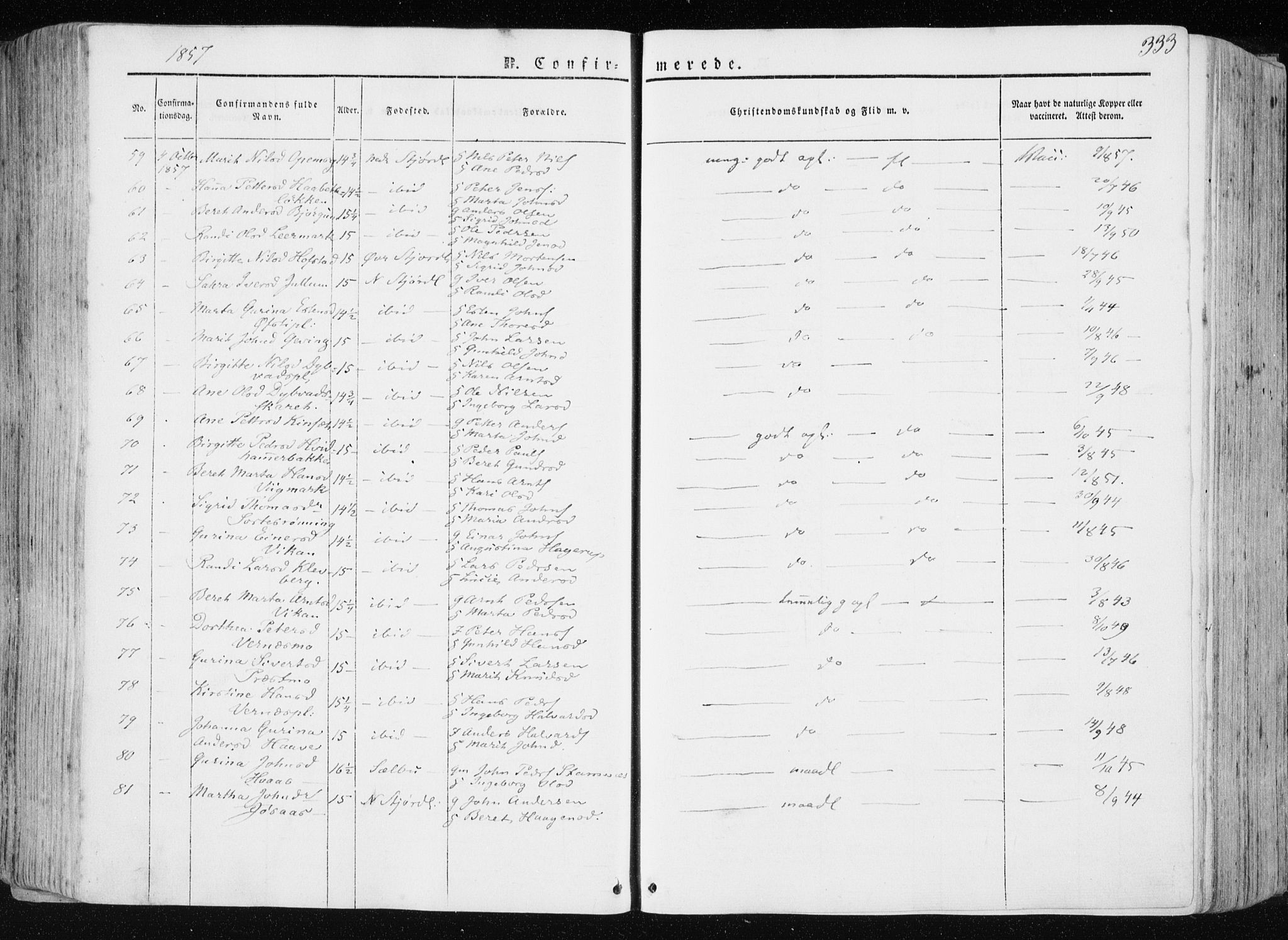 Ministerialprotokoller, klokkerbøker og fødselsregistre - Nord-Trøndelag, AV/SAT-A-1458/709/L0074: Parish register (official) no. 709A14, 1845-1858, p. 333