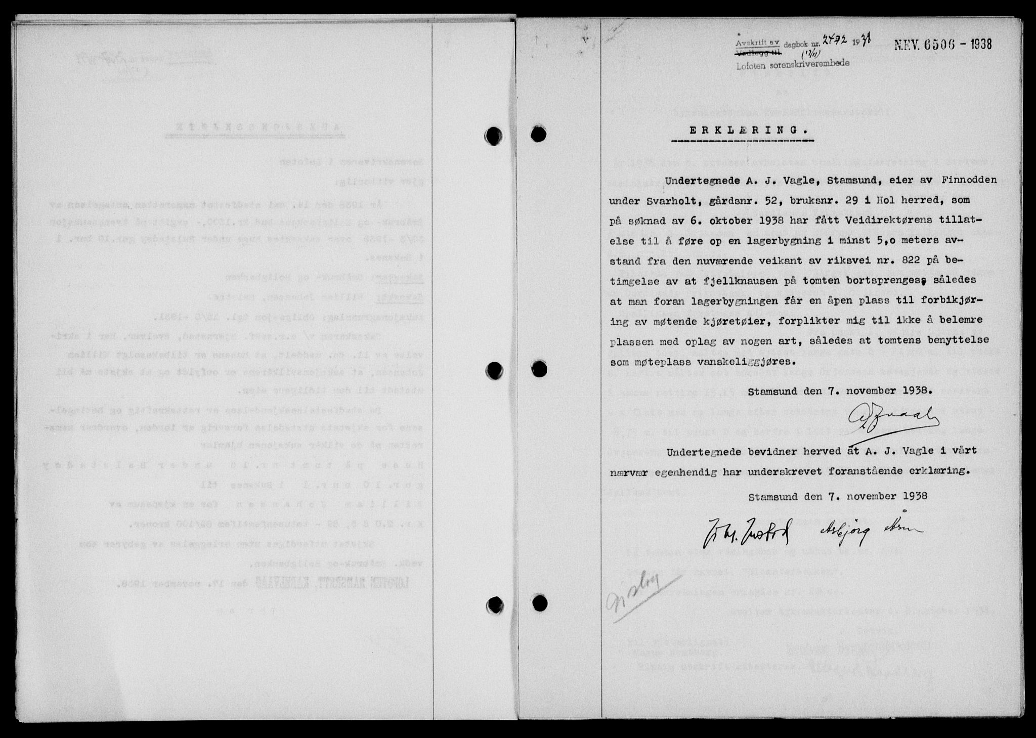 Lofoten sorenskriveri, SAT/A-0017/1/2/2C/L0004a: Mortgage book no. 4a, 1938-1938, Diary no: : 2472/1938