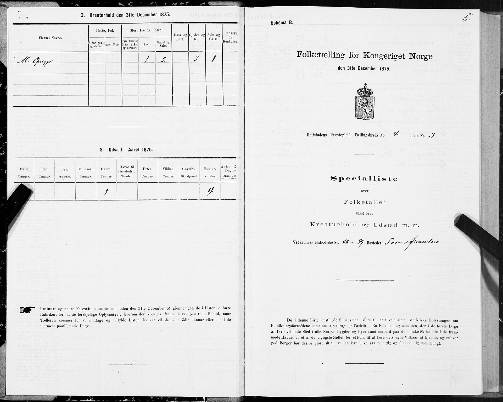 SAT, 1875 census for 1727P Beitstad, 1875, p. 3005