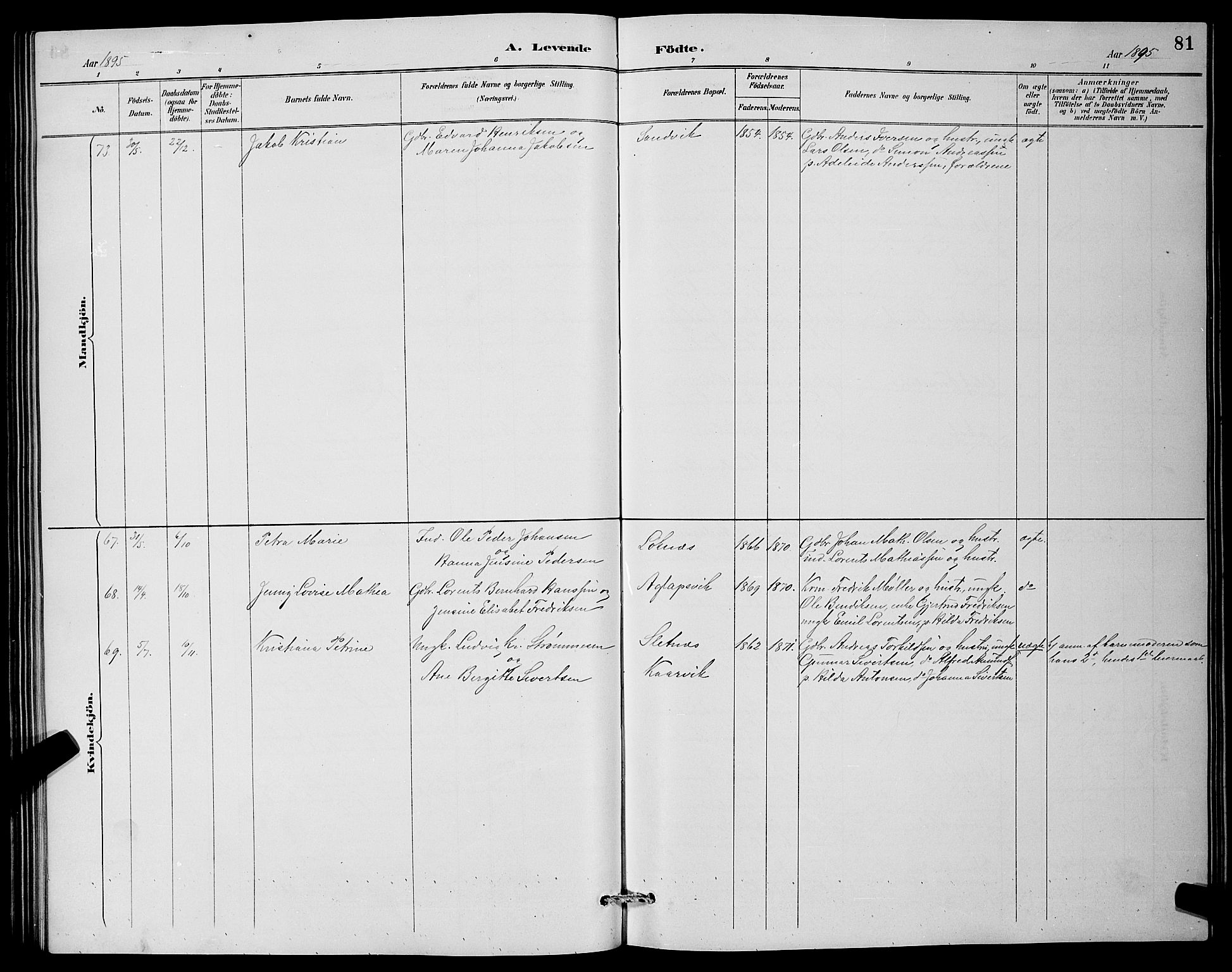 Lenvik sokneprestembete, SATØ/S-1310/H/Ha/Hab/L0007klokker: Parish register (copy) no. 7, 1890-1898, p. 81