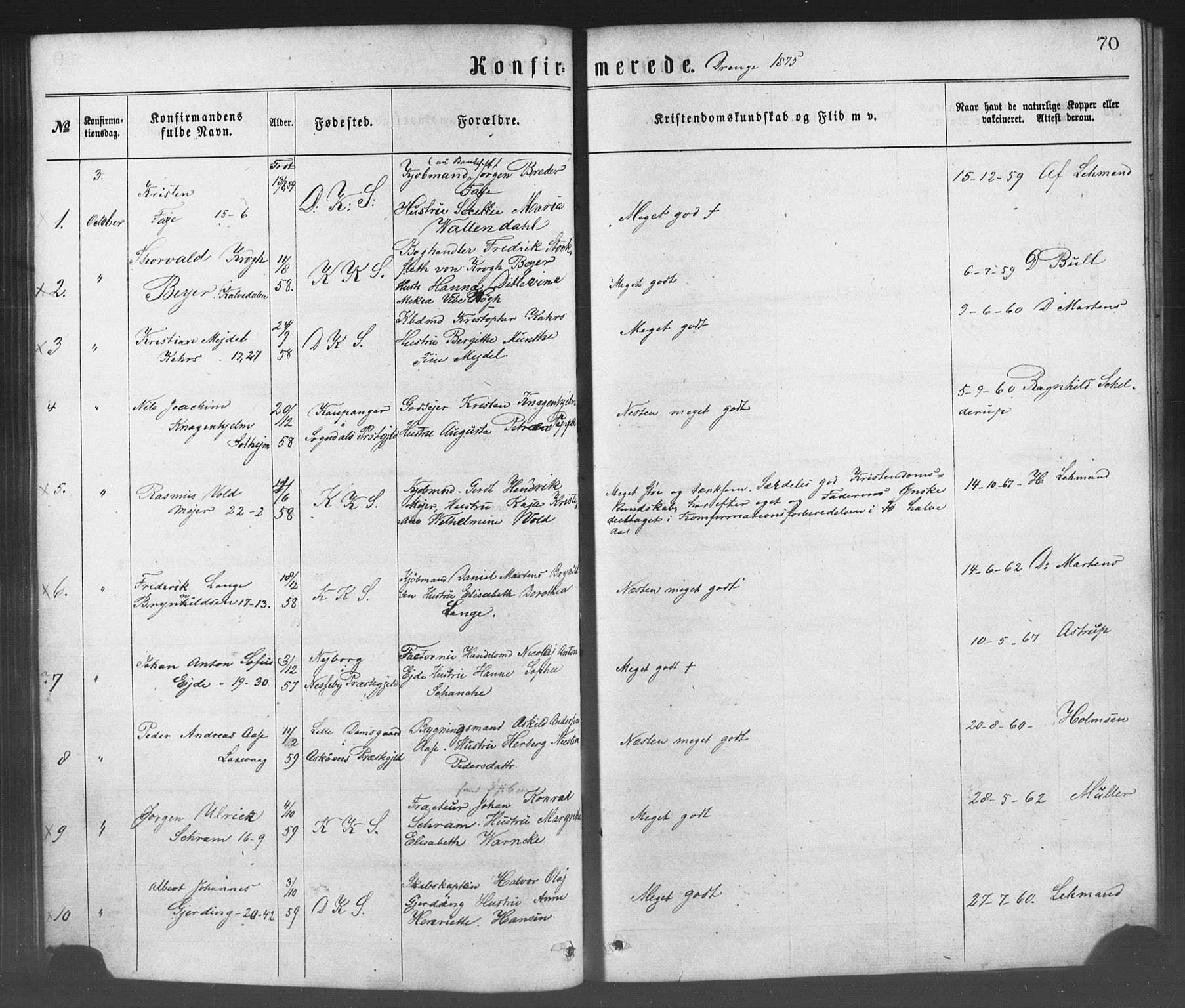 Korskirken sokneprestembete, SAB/A-76101/H/Haa/L0028: Parish register (official) no. C 4, 1868-1879, p. 70